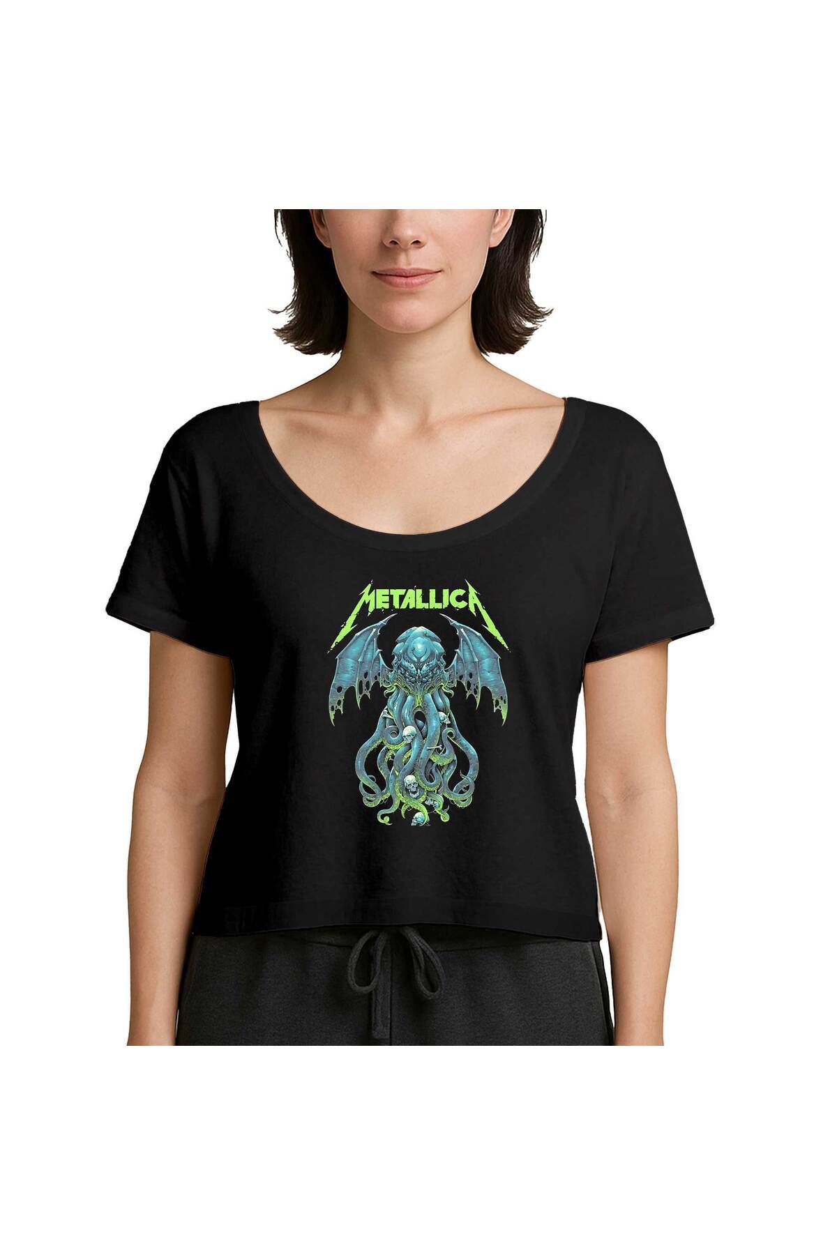 Z zepplin Metallica Octopus Bat Siyah Kadın Tişört