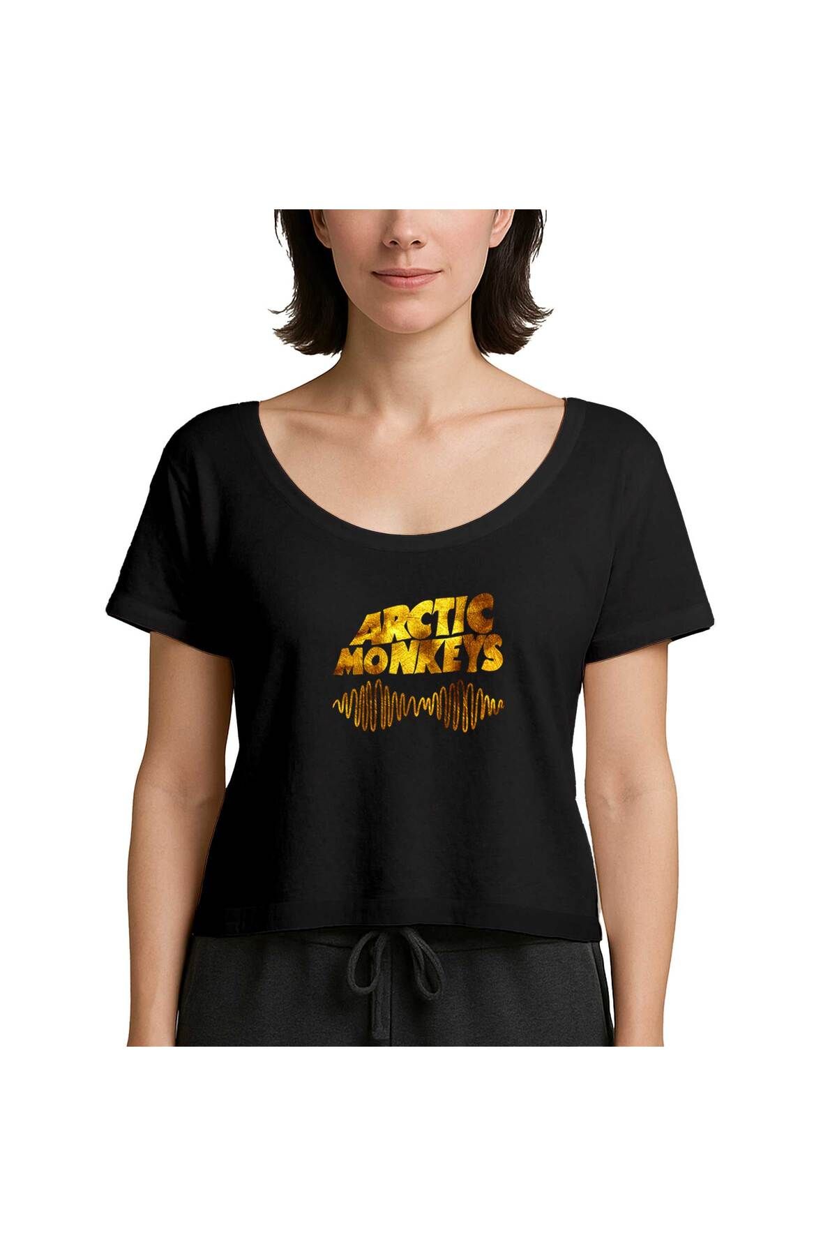 Z zepplin Arctic Monkeys Logo Wave Gold Siyah Kadın Tişört
