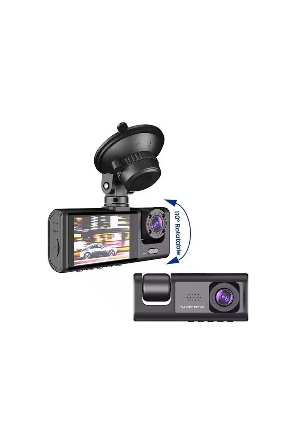 LinaS Ayarlanabilir 3 Kameralı Full HD gece renkli araç içi ve tampon Ses Kayıtlı araç kamerası