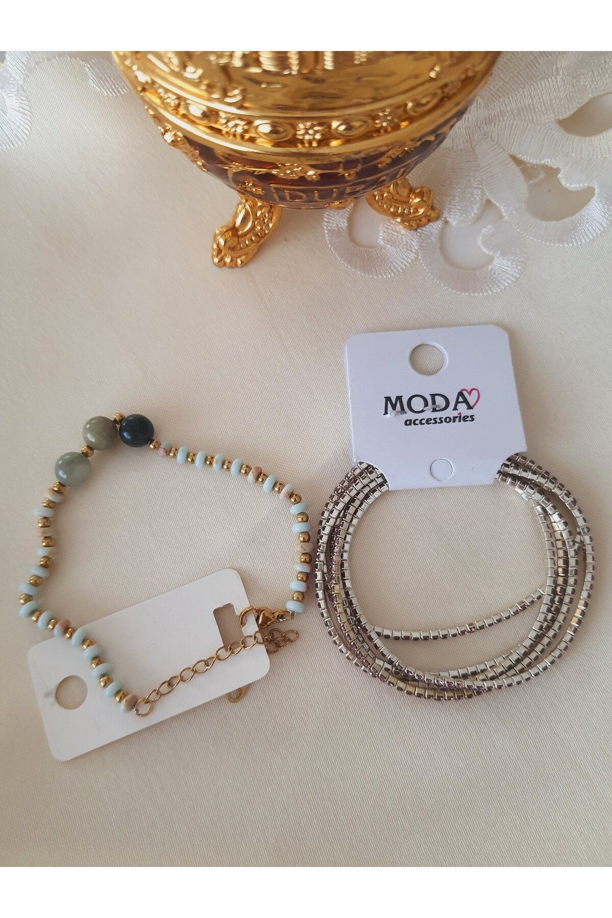 özlemmmoda Kadın Bileklik Seti 2li Su yolu ve doğal taş