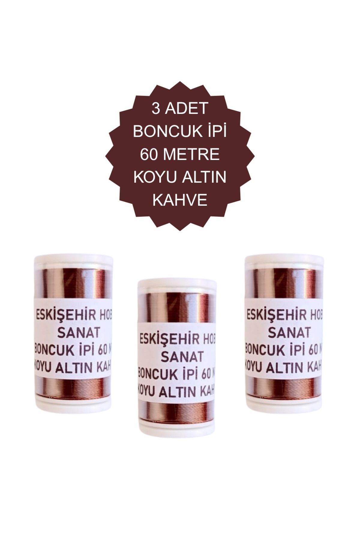 Eskişehir hobi sanat 3 Adet 60 Metre Koyu Altın Kahve Renk Kum Boncuk ipi Boncuk İşleme ipi Miyuki ipi