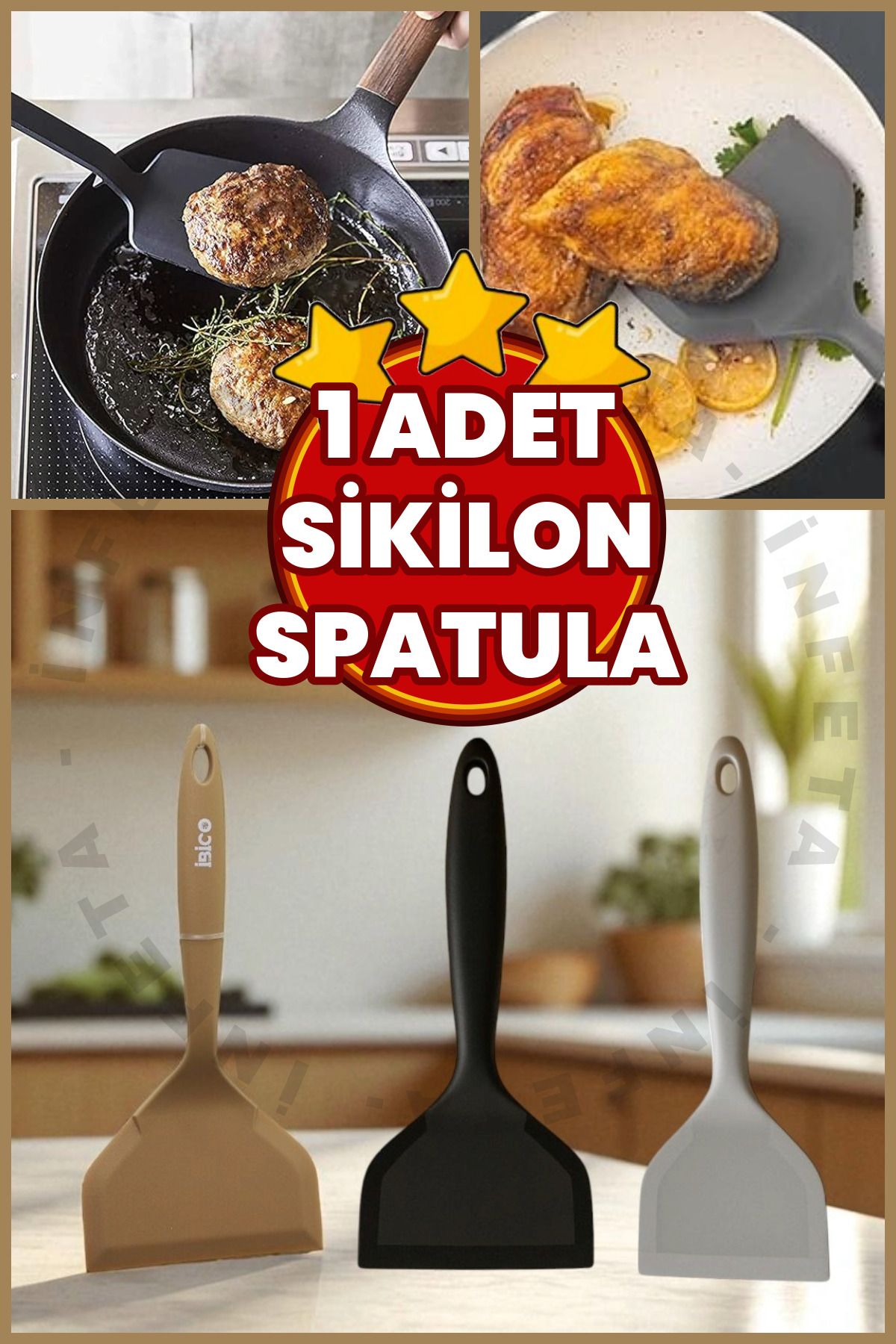 İnfeta 1 Adet Silikon Spatula Geniş Uclu Rahat Alım - 25cm Silikon Spatula