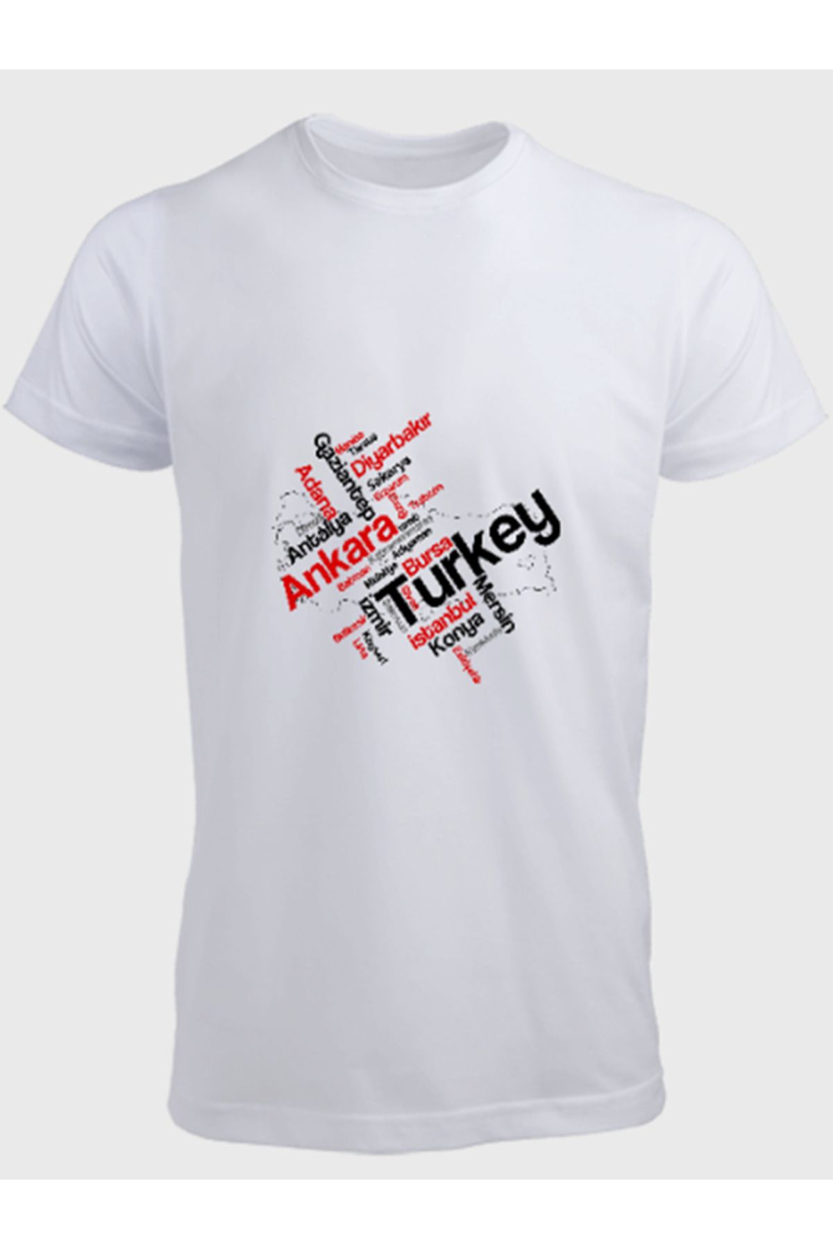 Ayka Unisex Erkek/Kadın Kişiye Özel TÜRKİYE Baskılı Pamuklu Bisiklet Yaka T-Shirt