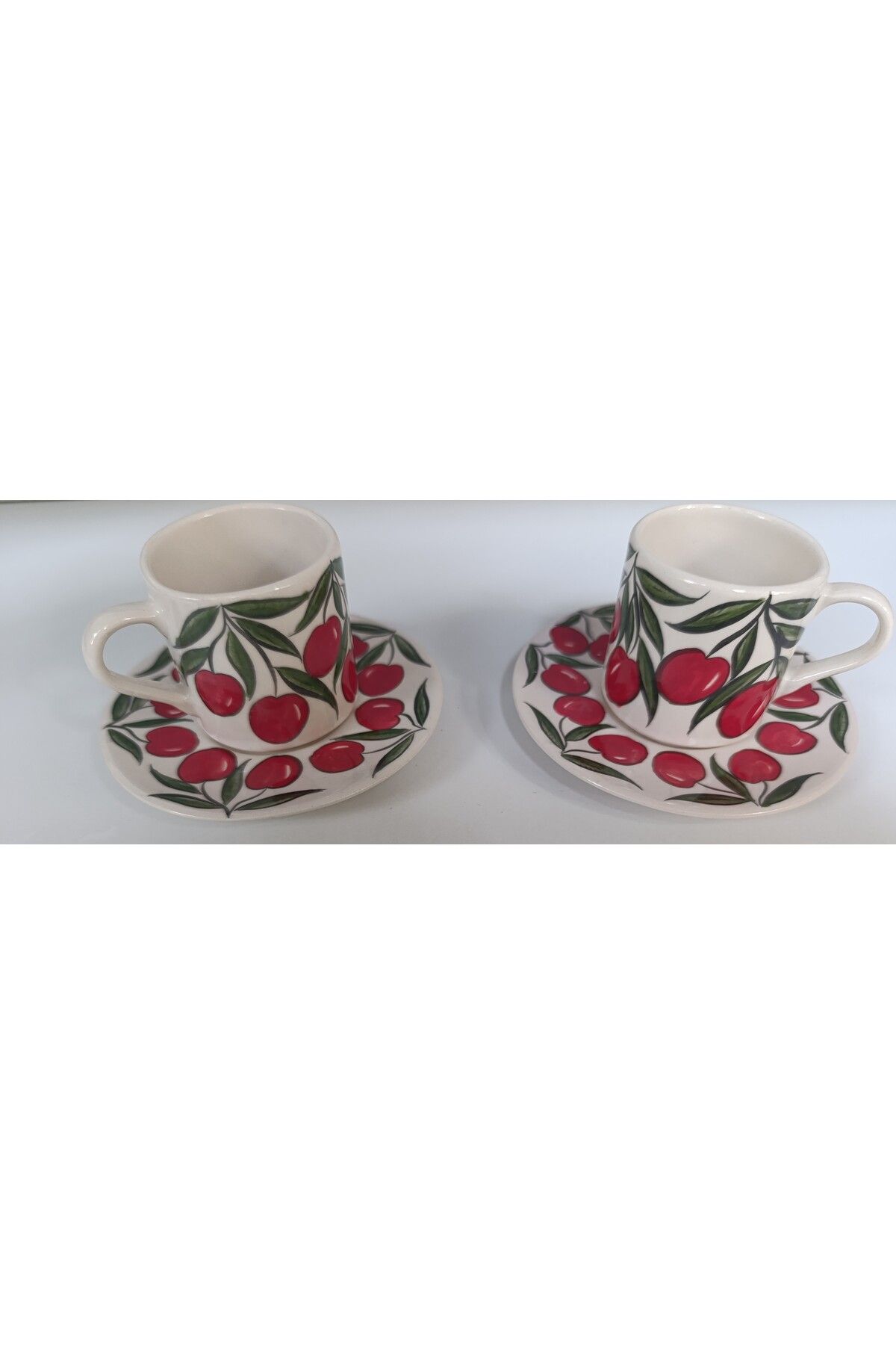 shop El yapımı kiraz desenli seramik 2'li fincan takımı