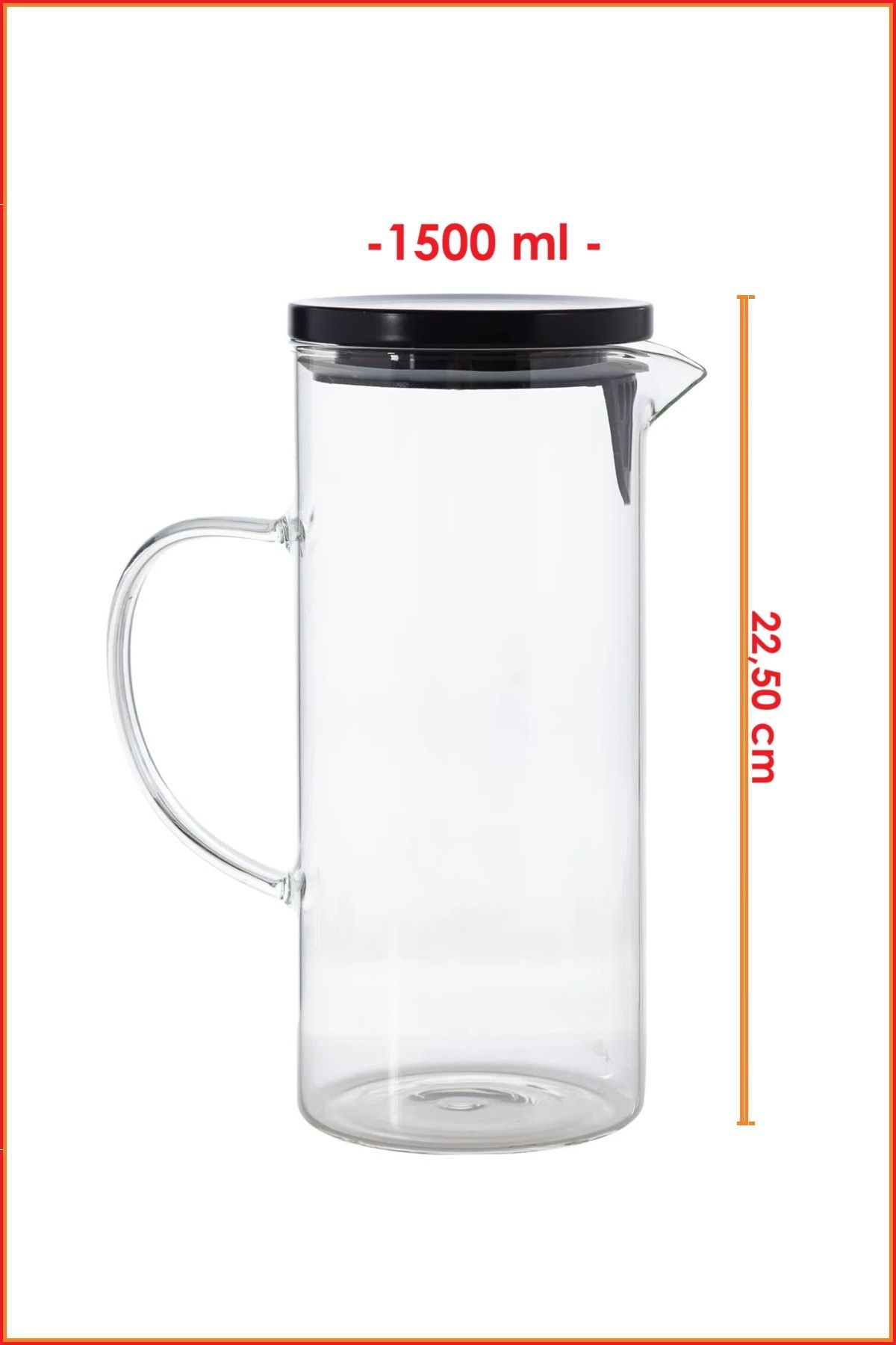 EZMK EV GEREÇLERİ Metal Kapaklı Çizgili Borosilikat Cam Isıya Dayanıklı Süzgeçli 1500 ml Sürahi