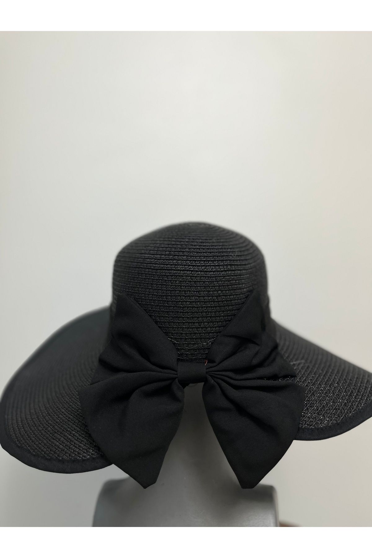 Butik %100 hasır ultra premium geniş kenarlı fiyonk şapka