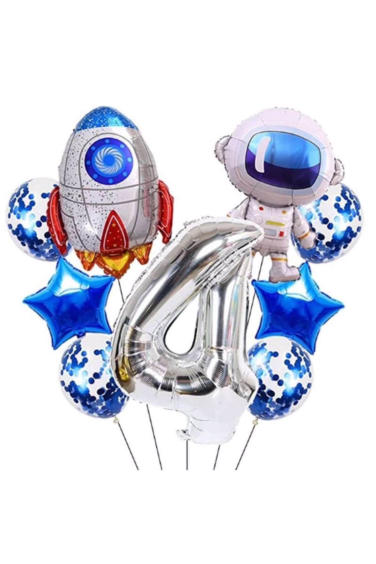 Partifest Uzay Kozmik Galaksi Astronot Roket 4 Yaş Balon Set Uzay Astronot Konsept Doğum Günü Set