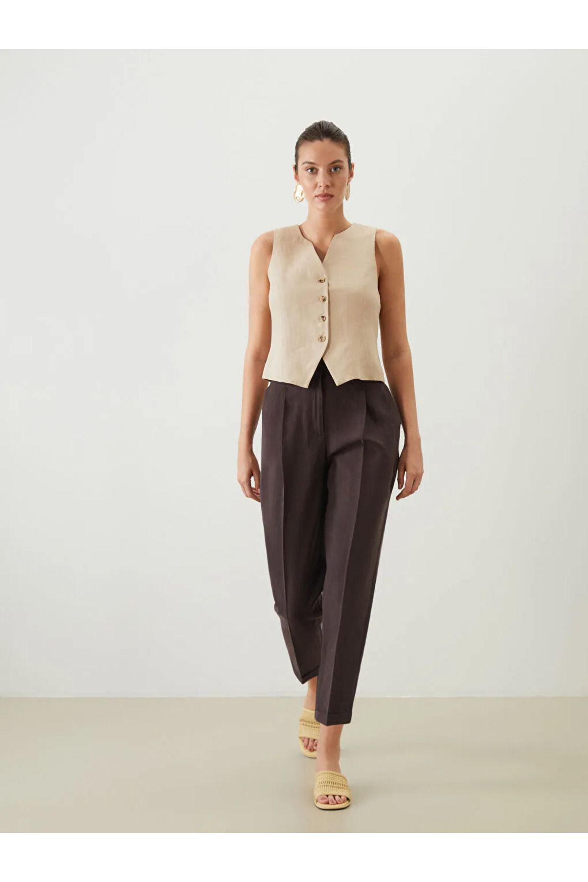 LC Waikiki LCWAIKIKI Classic Kahverengi Loose Fit Cigarette Kadın Pantolon