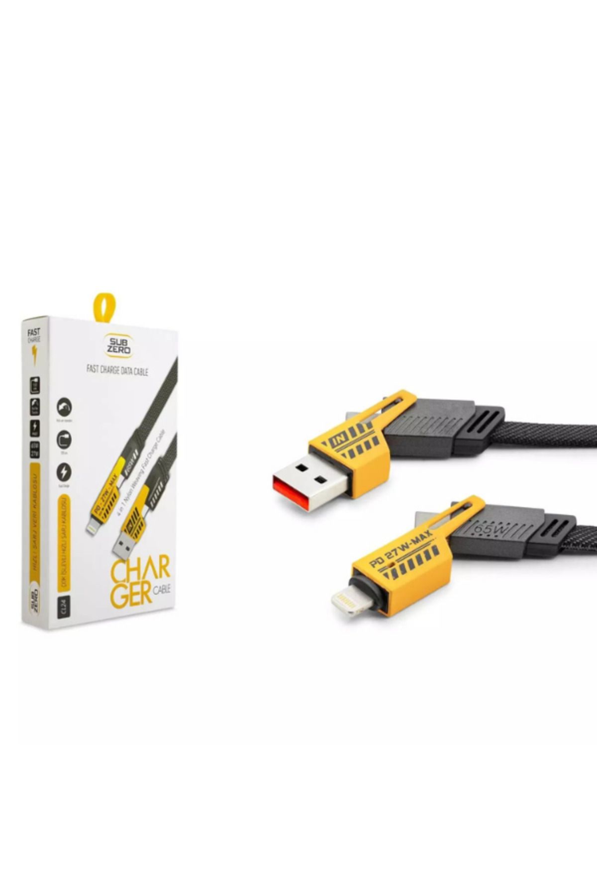 Subzero CL24 4in1 Hızlı Şarj Kablosu | 65W Type-C Girişli, USB-A & Lightning Çıkışlı