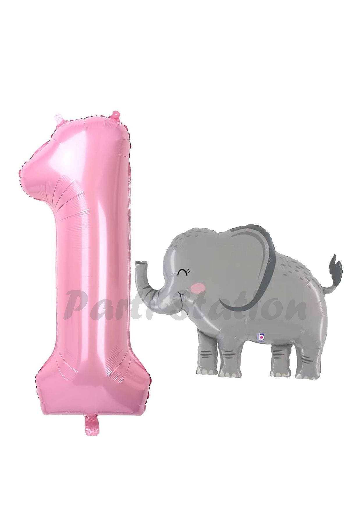 Partifest Sevimli Fil Balon 1 Yaş Doğum Günü Balon Set Safari Konsept Fil Balon ve Pembe Renk Rakam Balon