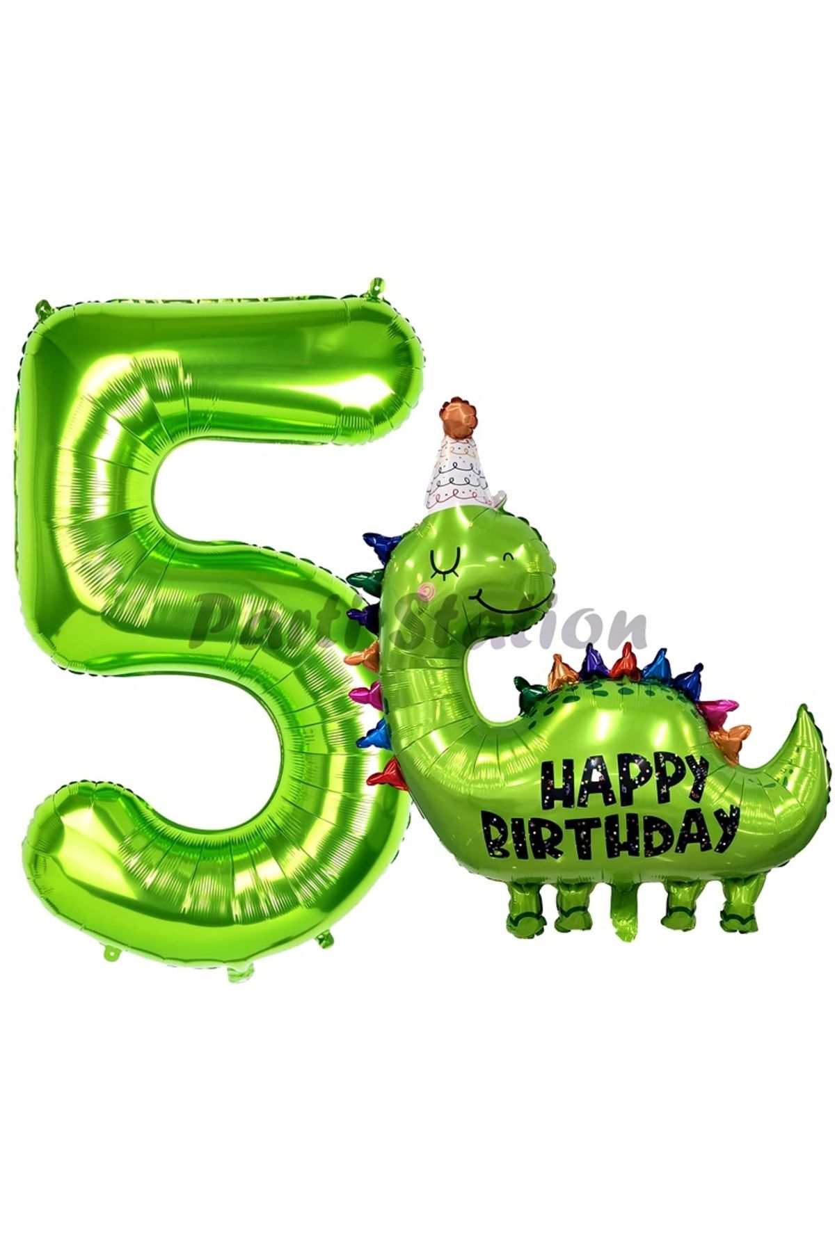 Partifest Dinozor Balon 5 Yaş Balon Set Dinozor Konsept Balon ve Yeşil Renk Rakam Balon