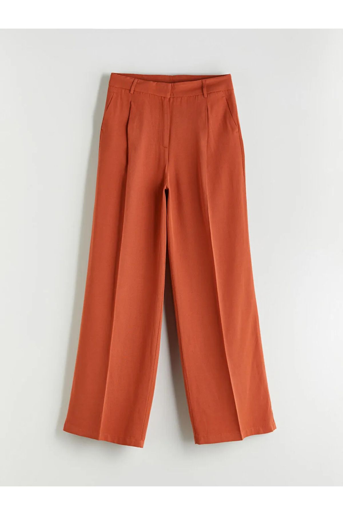 LC Waikiki LCWAIKIKI Classic Turuncu Keten Karışımlı Pileli Kadın Pantolon