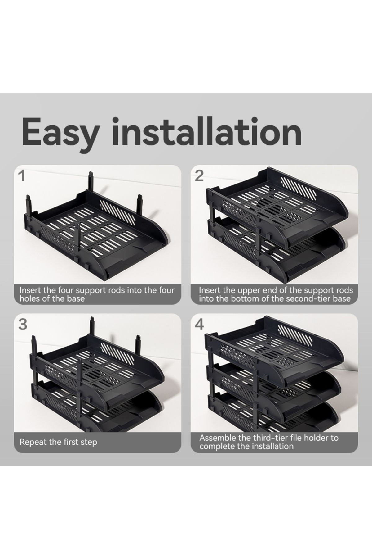 Deli-E9213-BK File Tray 3-Tier Stackable Organizer 325×241×255mm – ideal for office desktop sorting 4