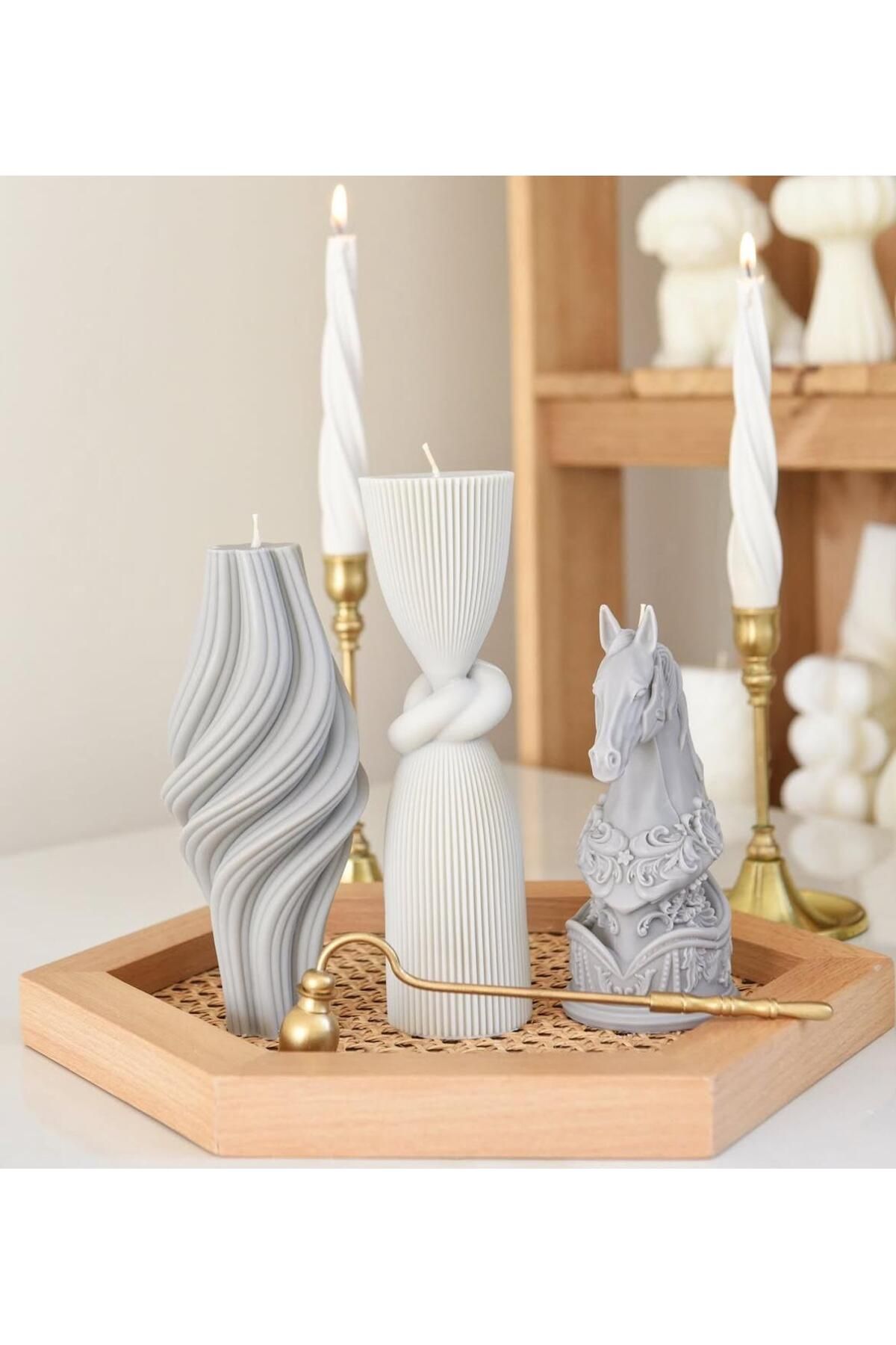 SCA CANDLE Dekoratif mum At +Vazo Mum +Duyüm +Şamdanlık Mum Toplam 5 Parça