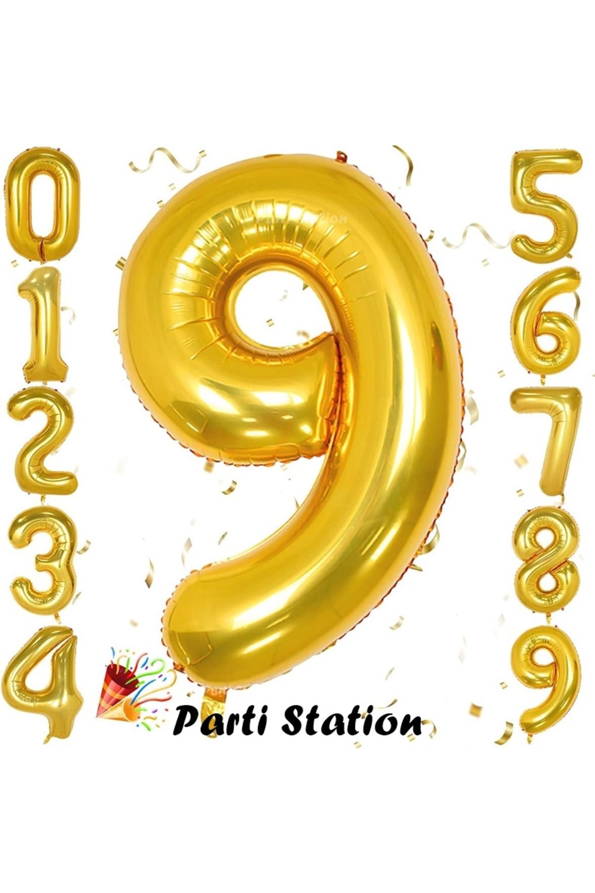 Partifest Altın Gold Renk Rakam Folyo Balon 9 Büyük Boy 76 cm Helyum Uçan Folyo Balon 34" İnç 1 Adet