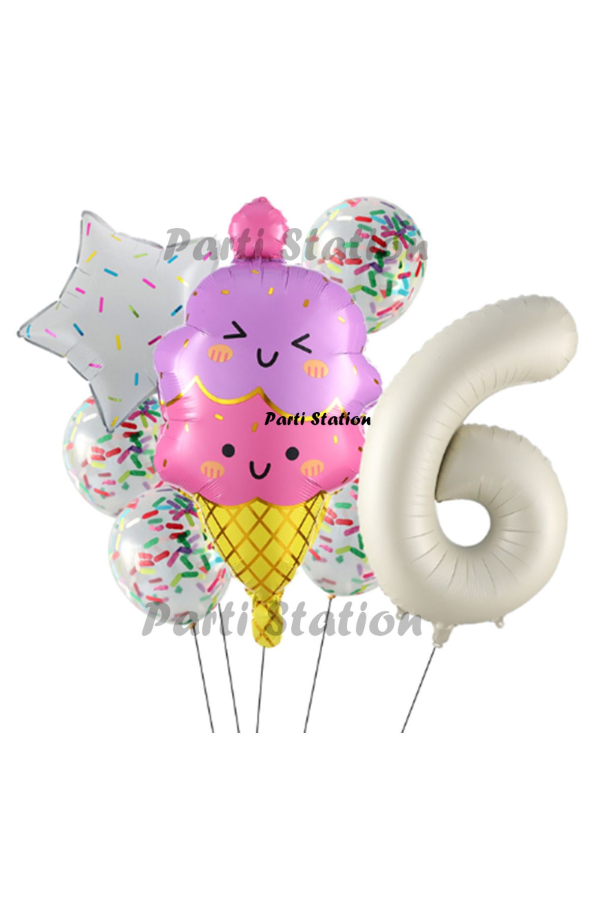 Partifest Dondurma İce Cream Konsept Doğum Günü 6 Yaş Balon Set Yaz Tema Sevimli Dondurma Folyo Balon Set