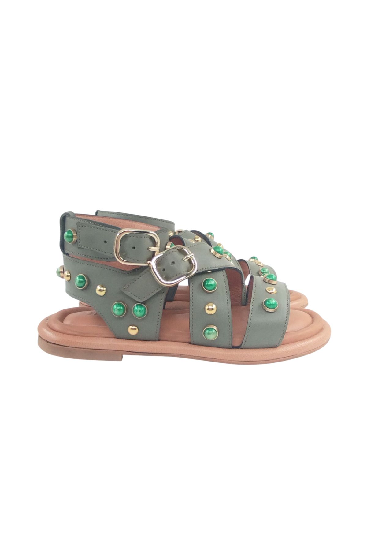 Oneka Shoes Kadın Günlük Rugan Sandalet Troklu 866425 KST1004 Yeşil anilin