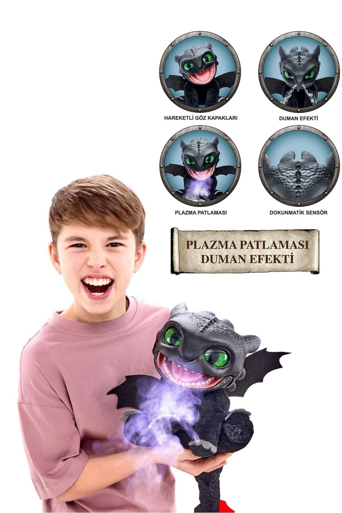 TOYFEST Ejderhanı Nasıl Eğitirsin Real FX Dişsiz Elektronik Kukla 30 cm