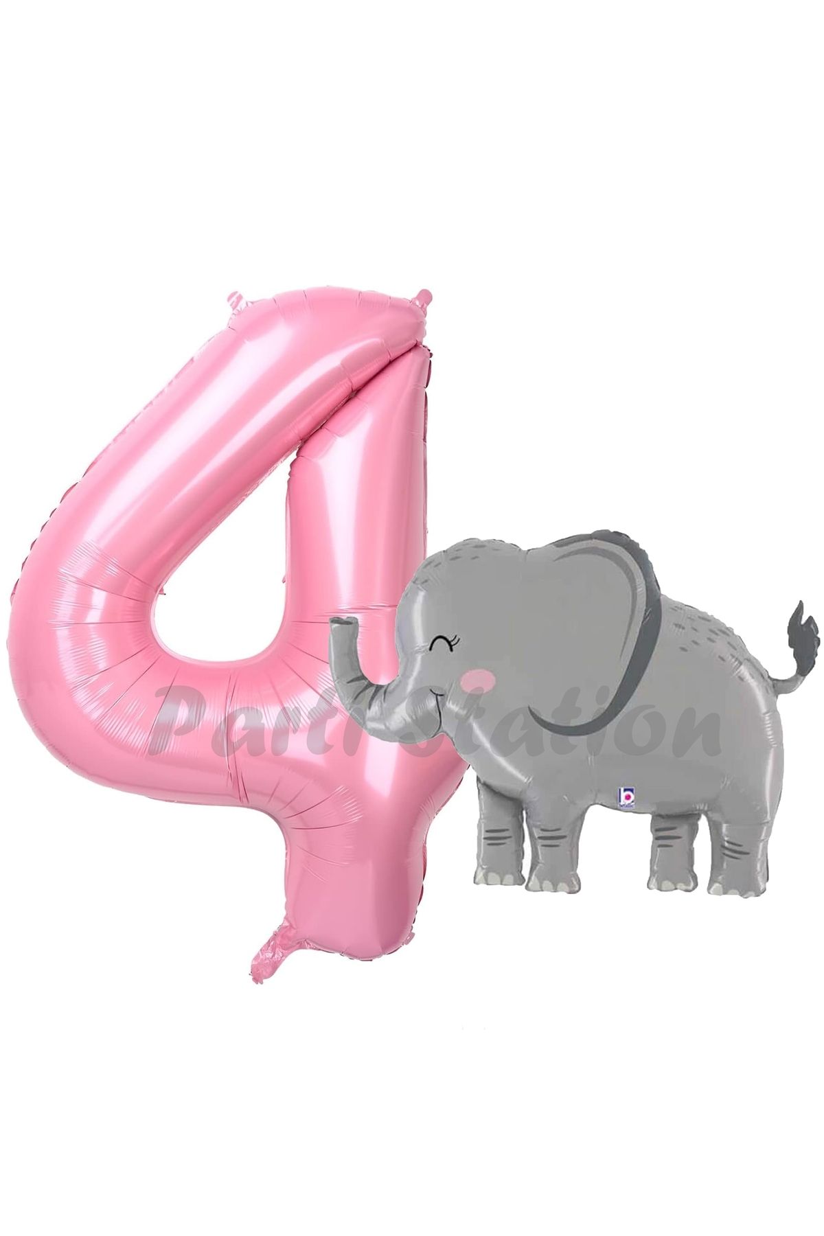 Partifest Sevimli Fil Balon 4 Yaş Doğum Günü Balon Set Safari Konsept Fil Balon ve Pembe Renk Rakam Balon
