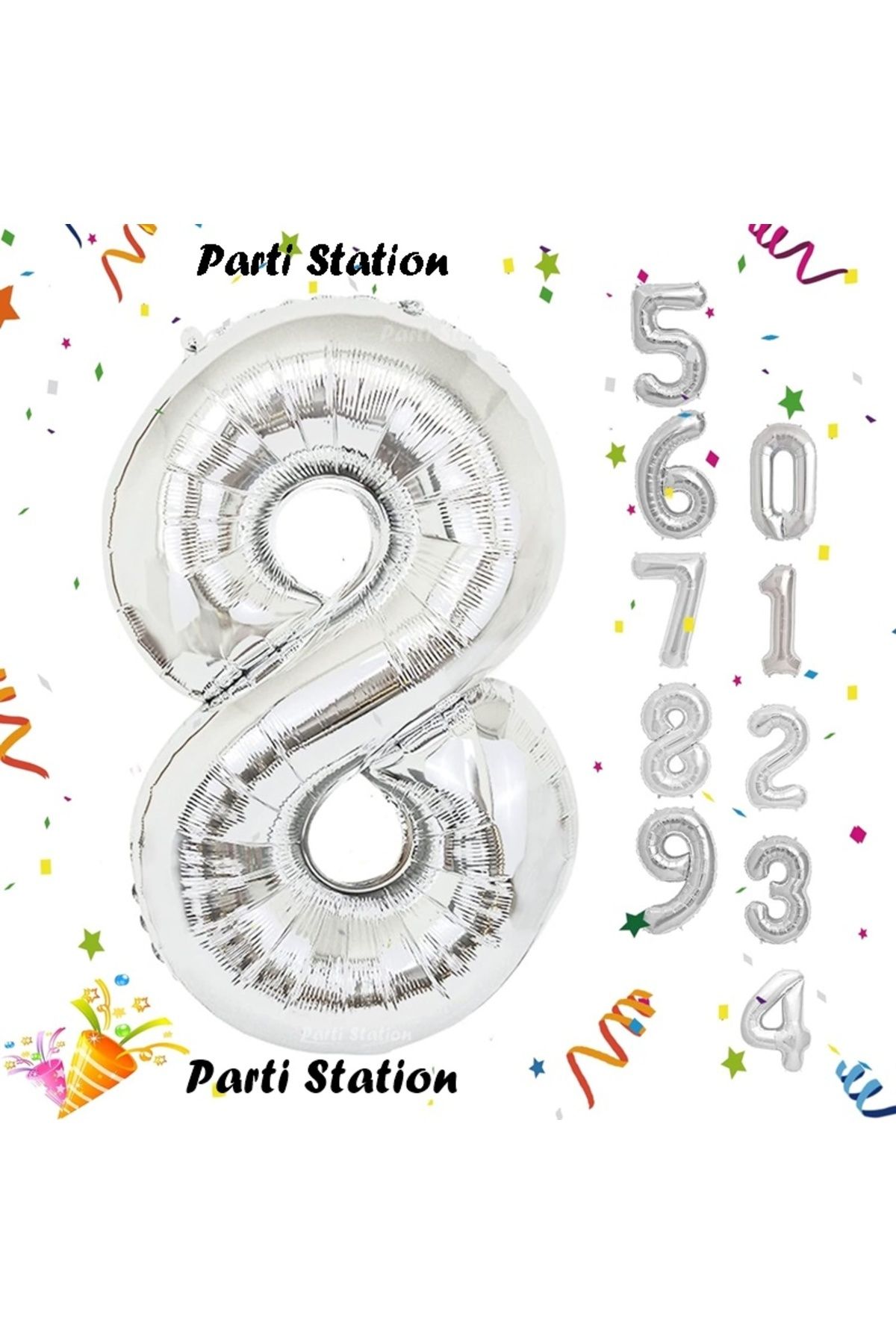 Partifest Gümüş Renk Rakam Folyo Balon 1 Rakam Büyük Boy 76 Cm Helyum Uçan Folyo Balon 34" Inç 1 Adet