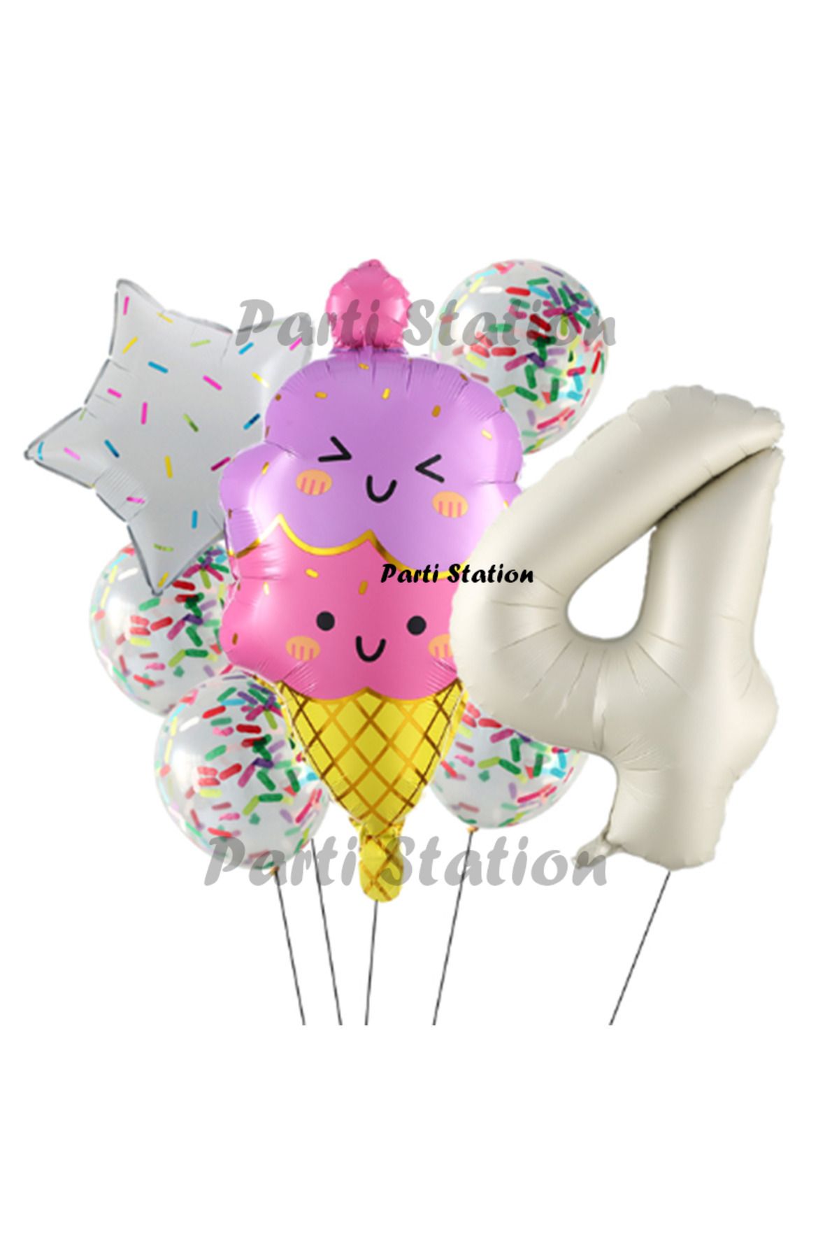 Partifest Dondurma İce Cream Konsept Doğum Günü 4 Yaş Balon Set Yaz Tema Sevimli Dondurma Folyo Balon Set