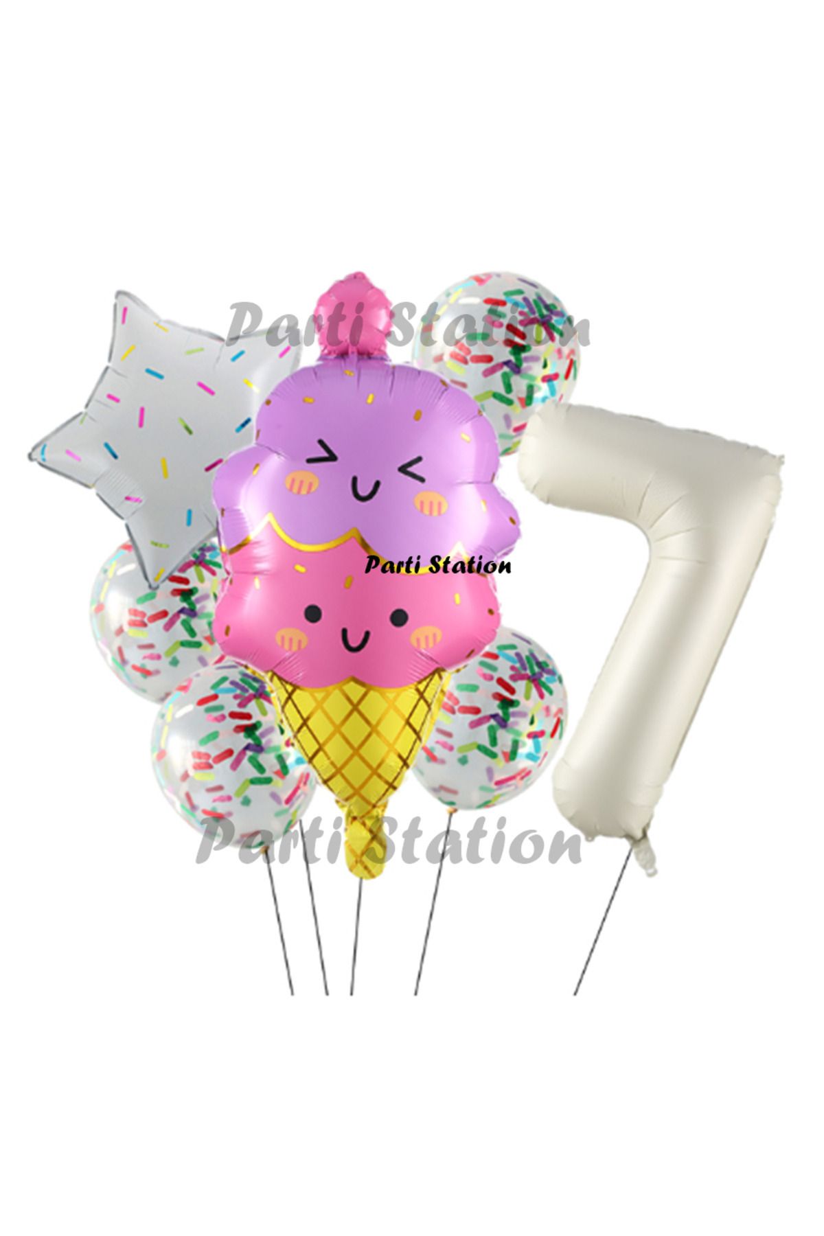 Partifest Dondurma İce Cream Konsept Doğum Günü 7 Yaş Balon Set Yaz Tema Sevimli Dondurma Folyo Balon Set