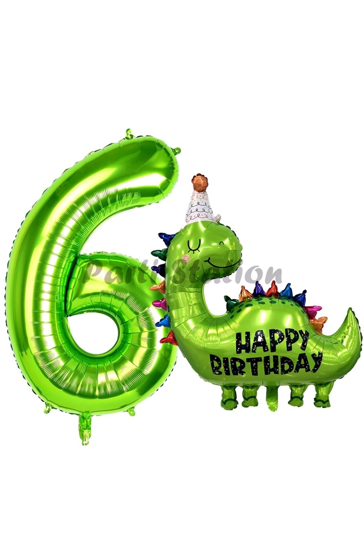 Partifest Dinozor Balon 6 Yaş Balon Set Dinozor Konsept Balon ve Yeşil Renk Rakam Balon