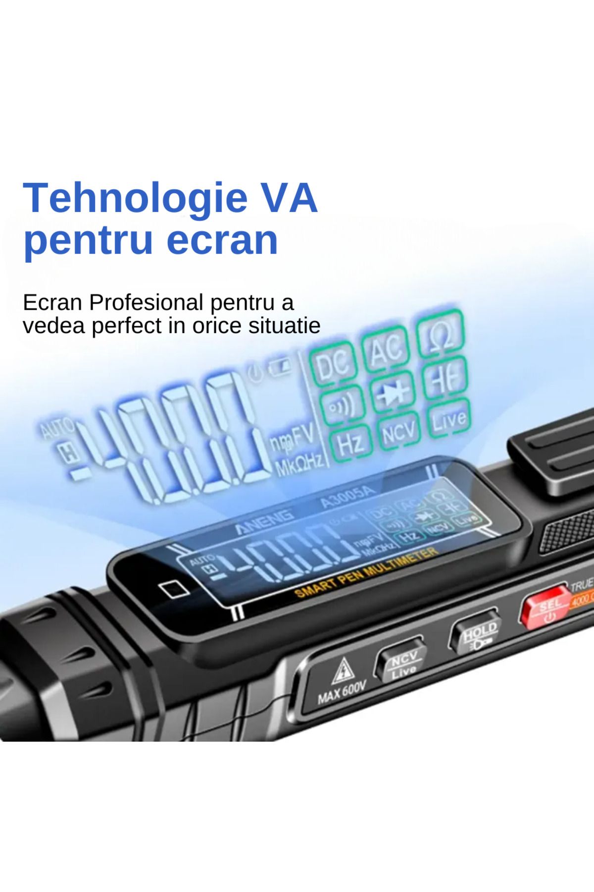 LUDORA-Digital Multimeter, Digital Display, NCV Detection, 0.8-600V, Built-in Flashlight, Multiple Functions 5