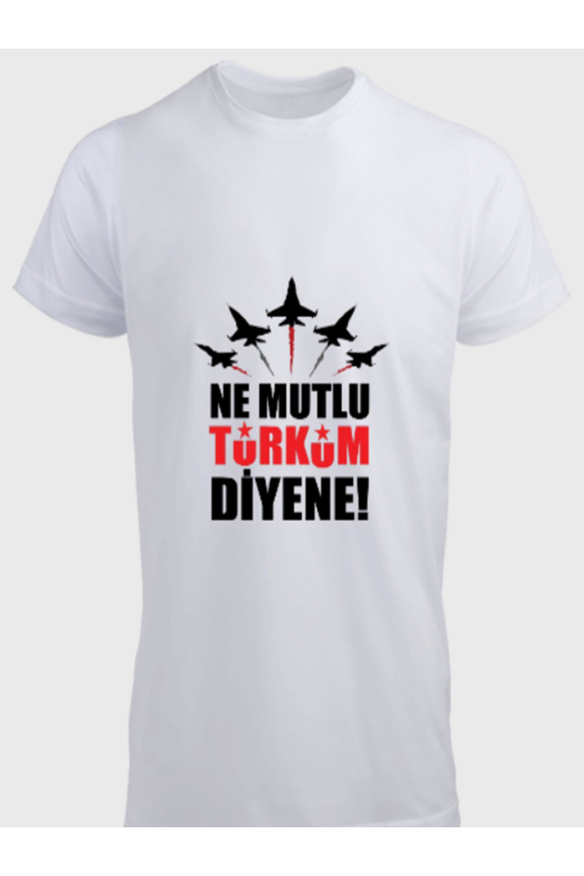Ayka Unisex Erkek/Kadın Kişiye Özel NE MUTLU TÜRKÜM DİYENE Baskılı Oversize Pamuklu Bisiklet Yaka T-Shirt