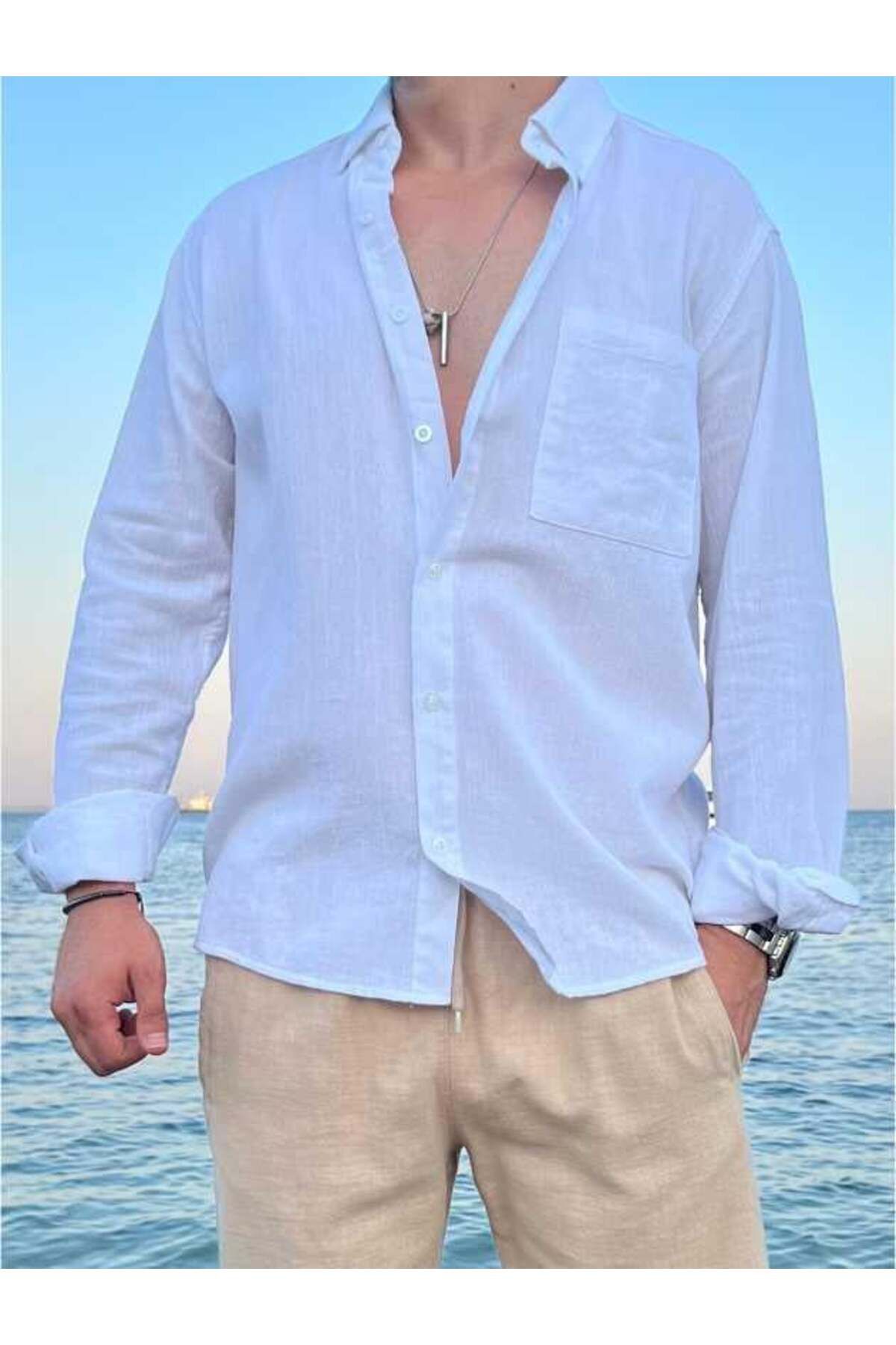 Yubacollection Cepli Kırinkıl Gömlek Beyaz