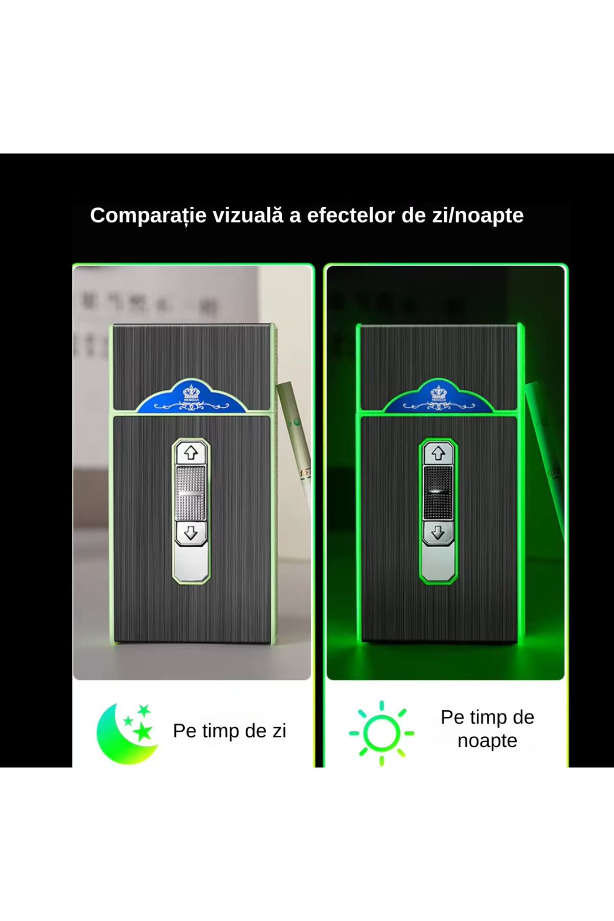 LUDORA-Electric Lighter, With Cigarette Case, Snuffbox Style, Windproof, USB Charging, Cable Included 8