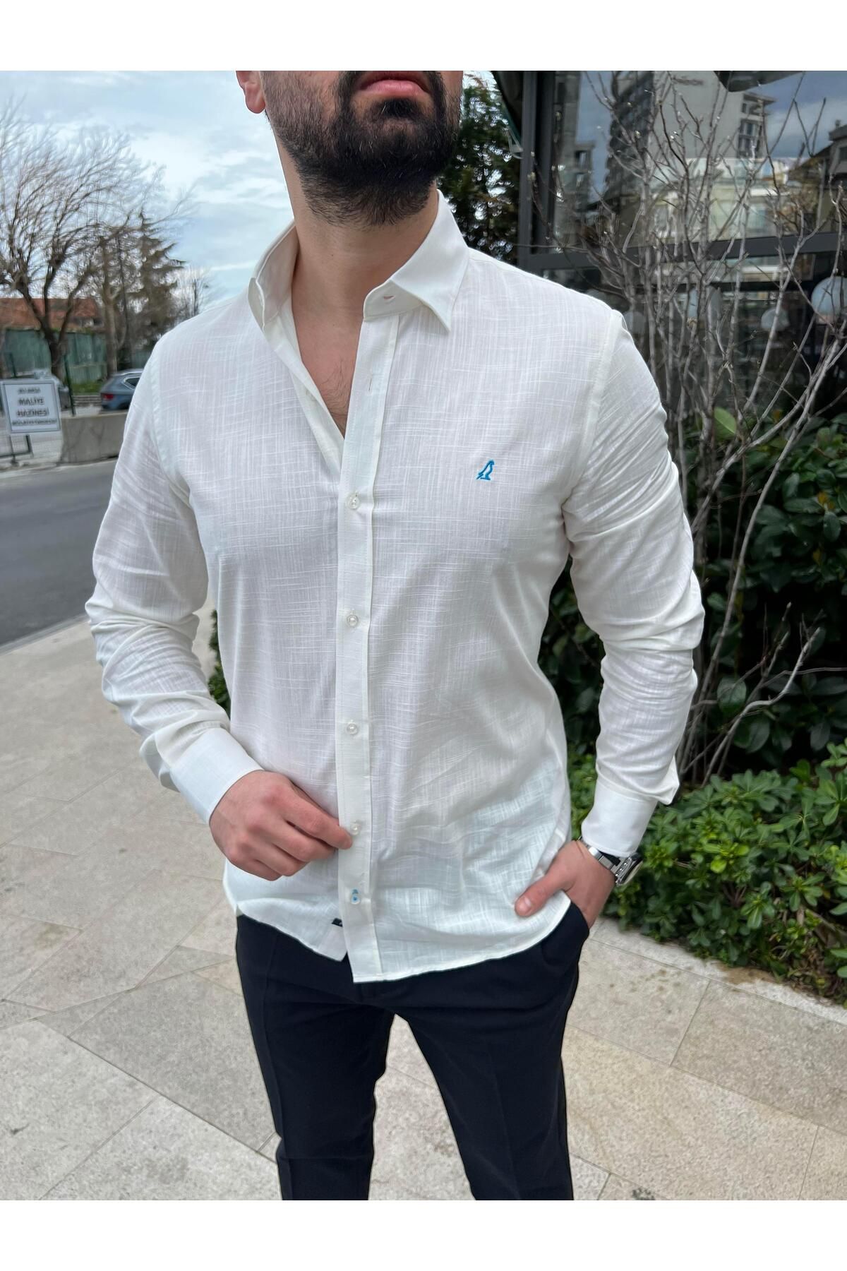 Yubacollection Keten Gömlek Beyaz