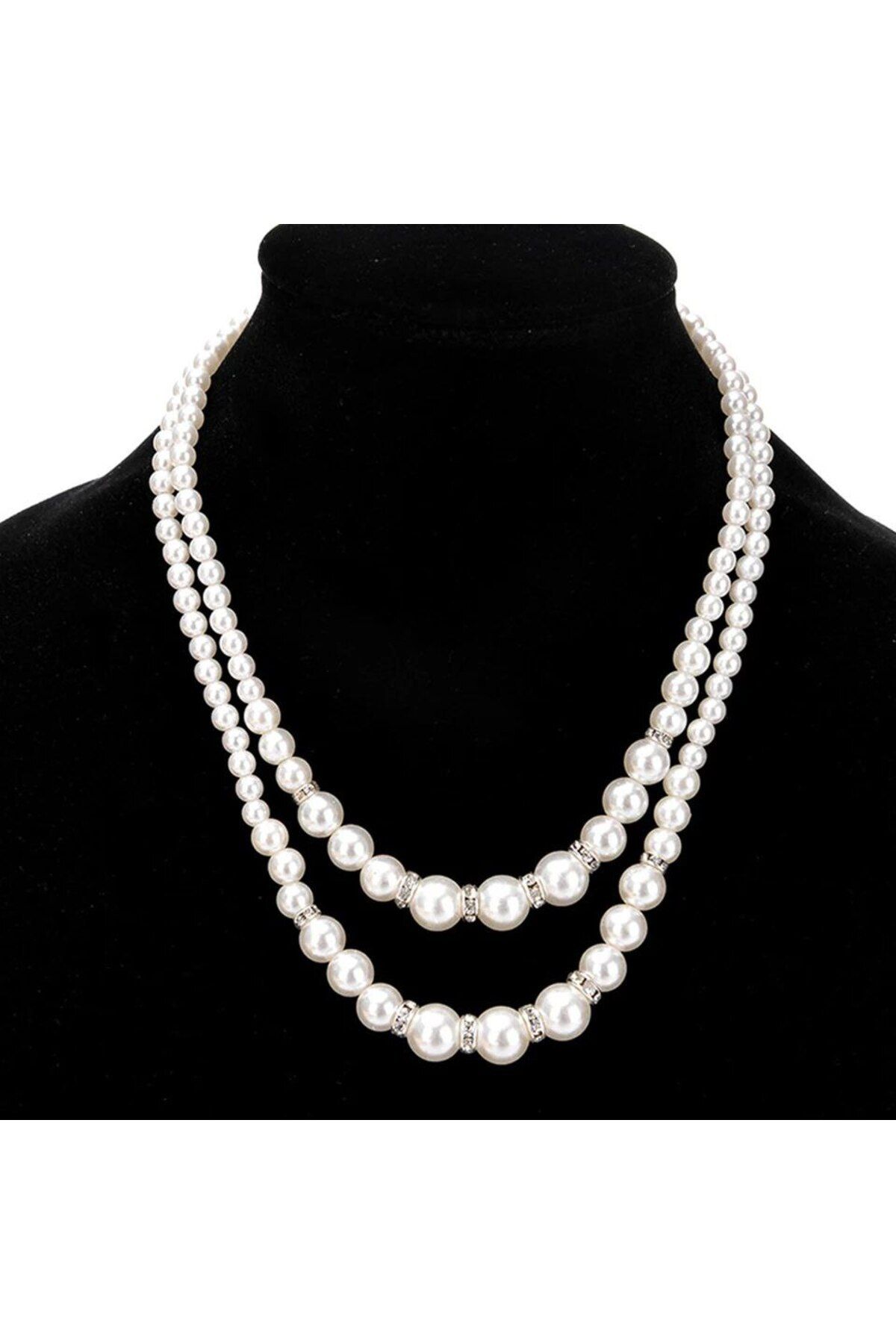 Shiklik MODA Zarif İki Katmanlı İnci Taşlı Kadın Kolye