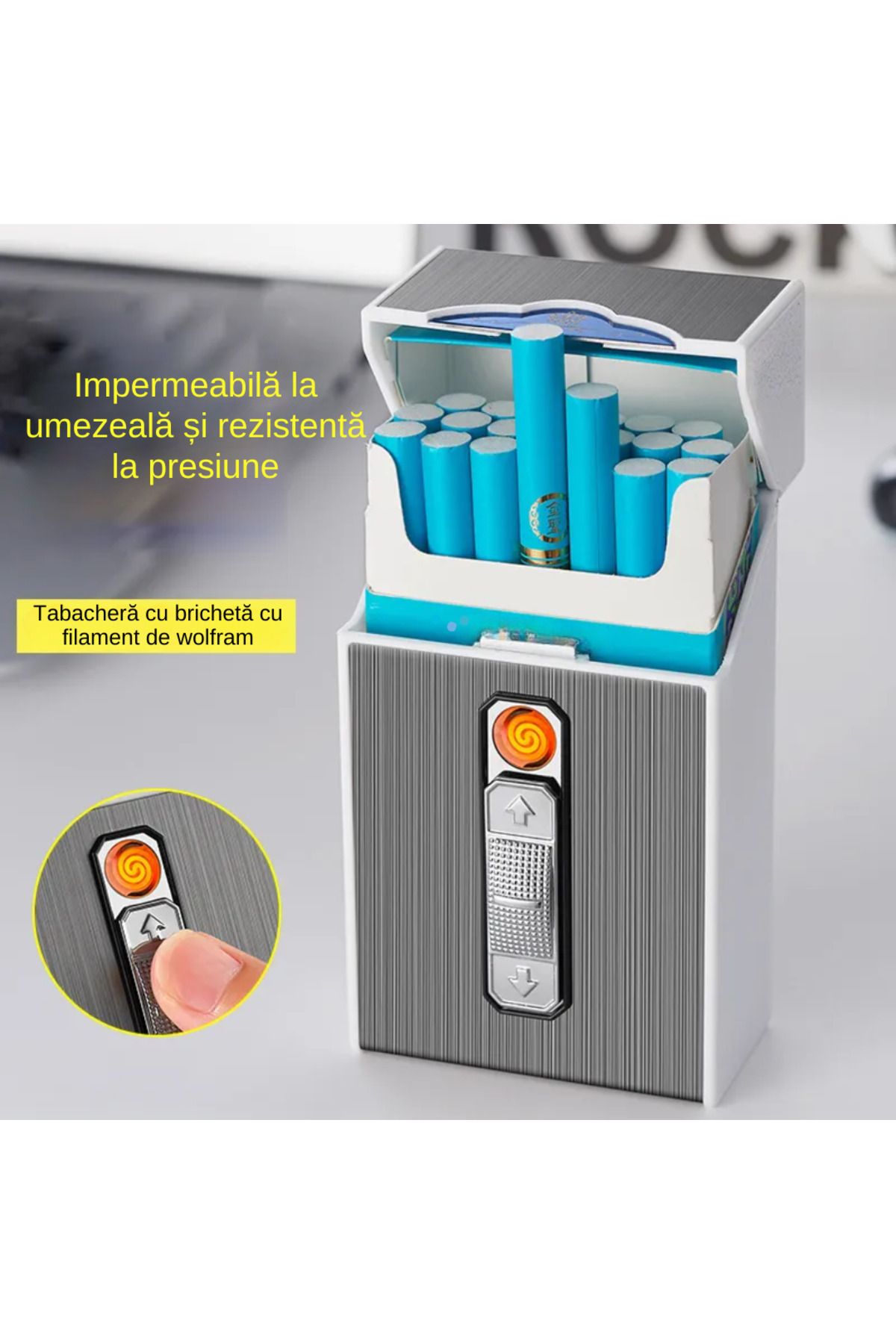 LUDORA-Electric Lighter, With Cigarette Case, Snuffbox Style, Windproof, USB Charging, Cable Included 4