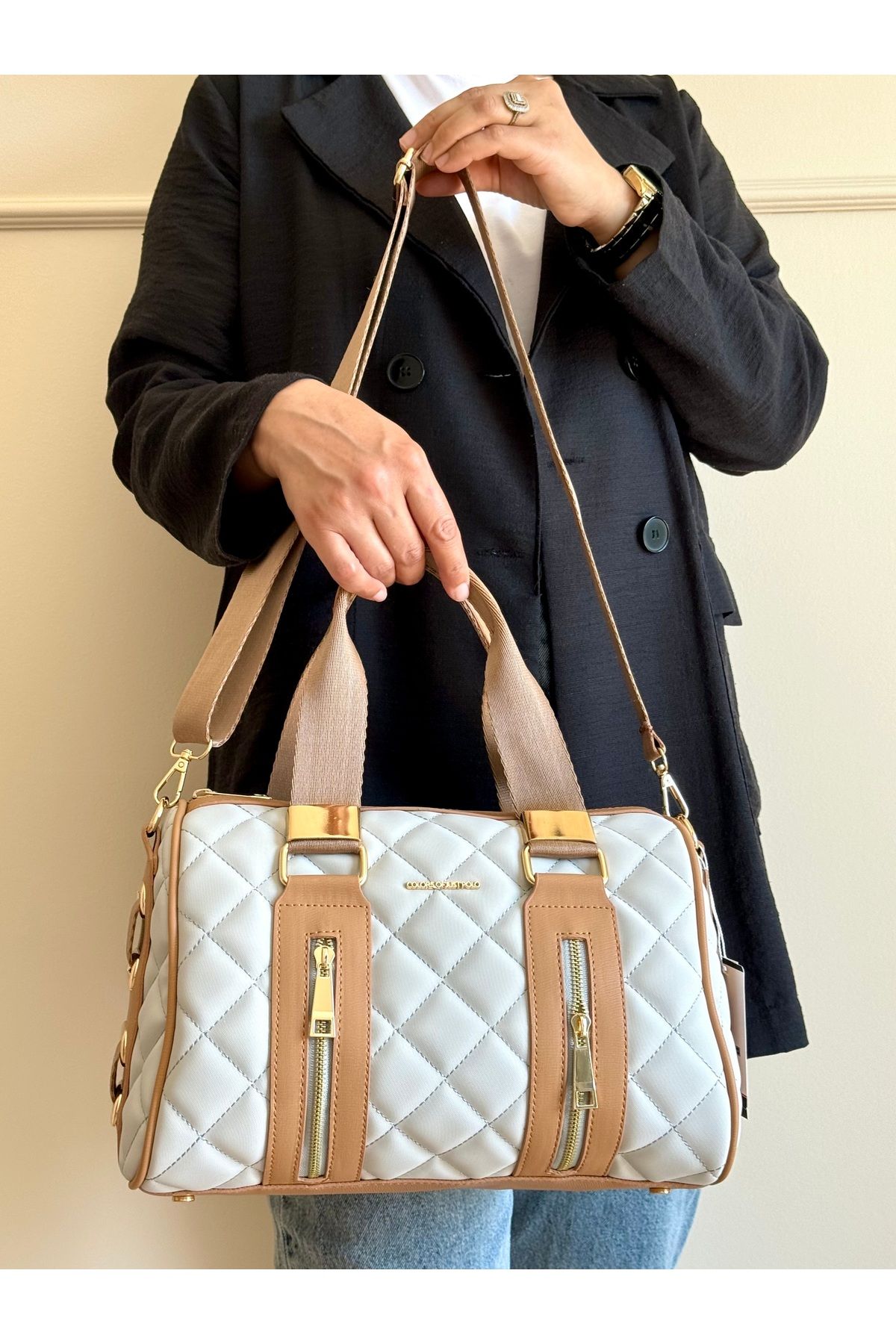 Just Polo JP orijinal kadın kapitone silindir el ve omuz çantası ebat :25x30 cm