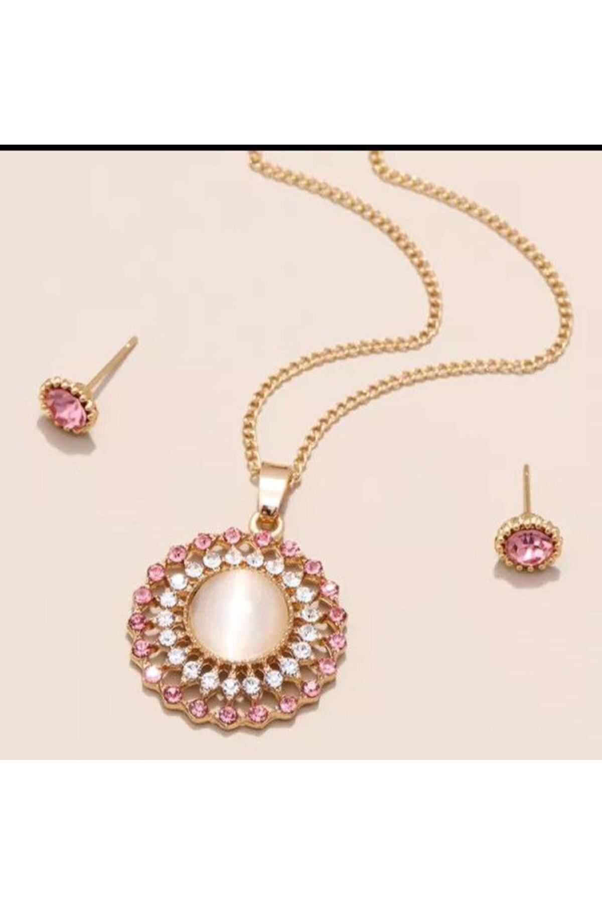 Shiklik MODA Şıklığınızı Tamamlayacak Taşlı Altın Kolye ve Küpe Seti