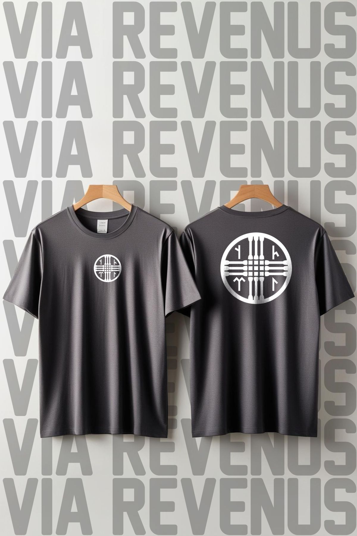 Vordevia Göktengri Damga Ön ve Arka Baskılı Bisiklet Yaka Geniş Kalıp Unisex Tshirt