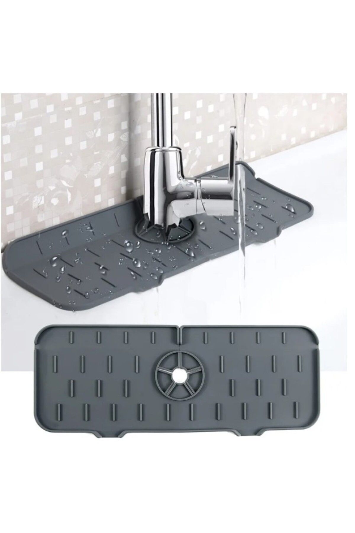 Mersi SHOP Tezgah Sıçrama Koruyucu Silikon Musluk Altı Mutfak Banyo Lavabo Akıtma Tahliye Ped Sabunluk Lavabo