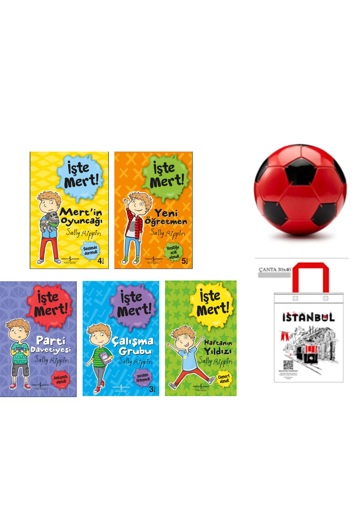 TÜRKİYE İŞ BANKASI KÜLTÜR YAYINLARI işte mert serisi 5 kitap set ( 16 - 17 - 18 19 - 20 ) futbol topu ve bez çanta hediyeli