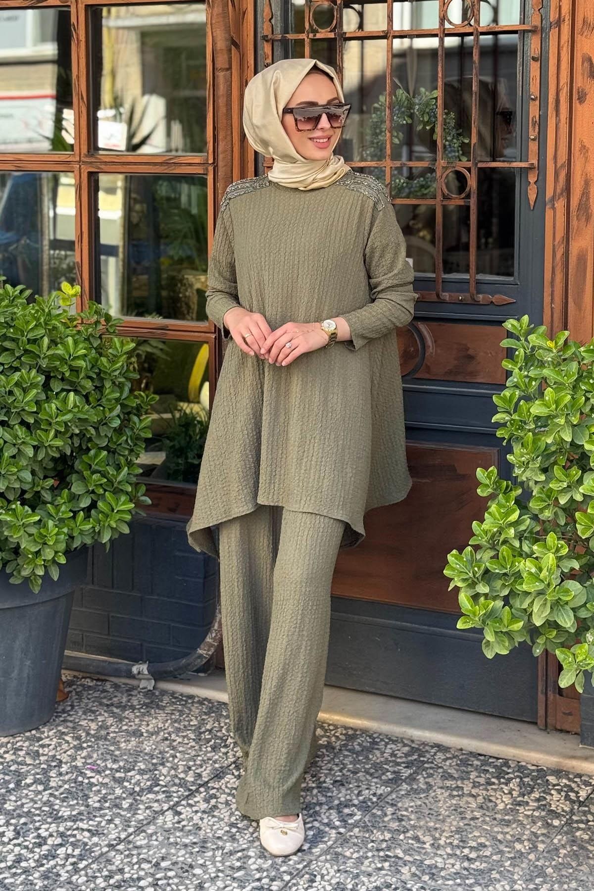 Nurcan Çetin Pantolonlu Takım 25469 Haki