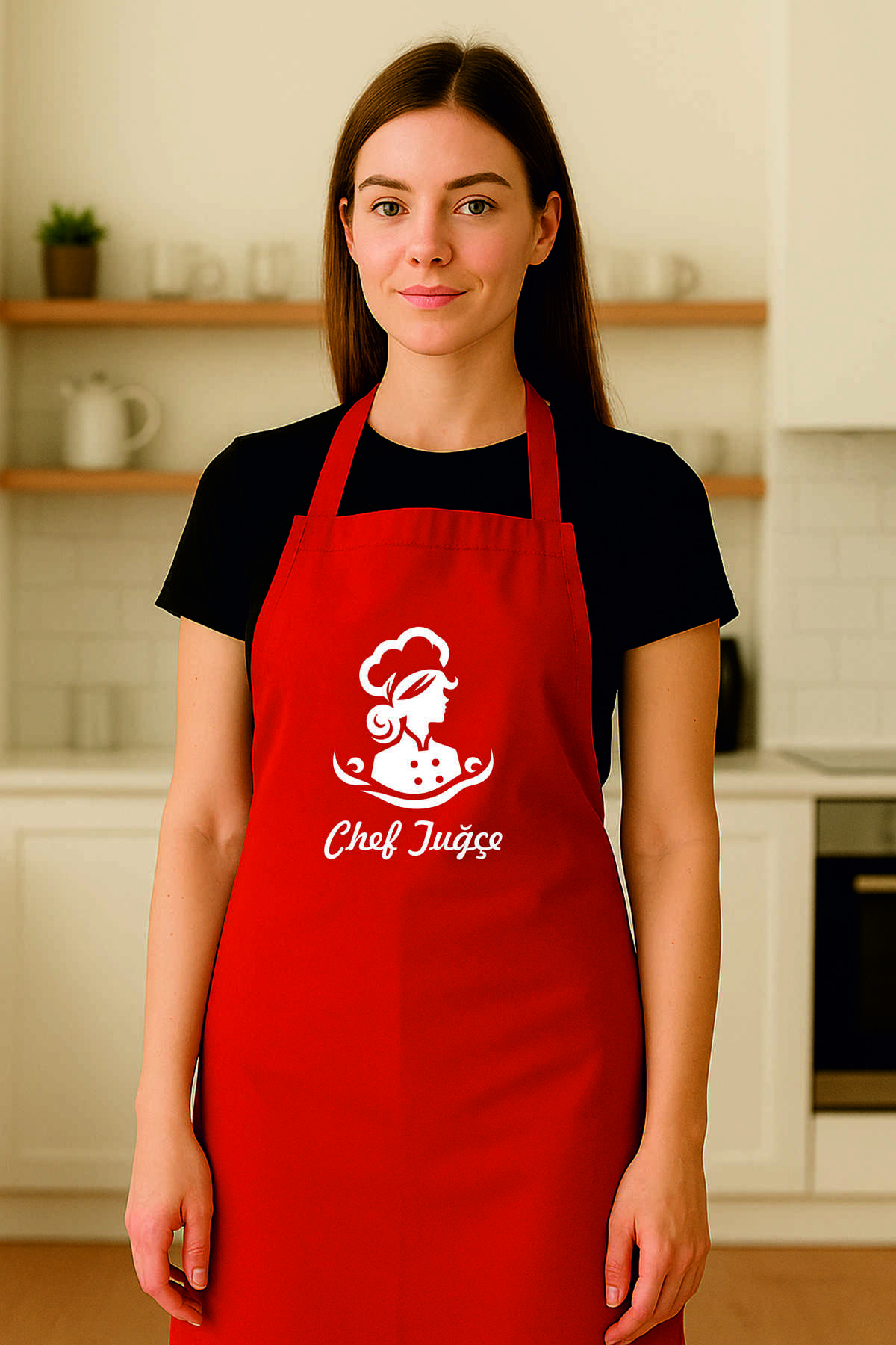 Personalized "Chef Tuğçe" Women's Chef Kitchen Apron – Red Women's Chef Apron