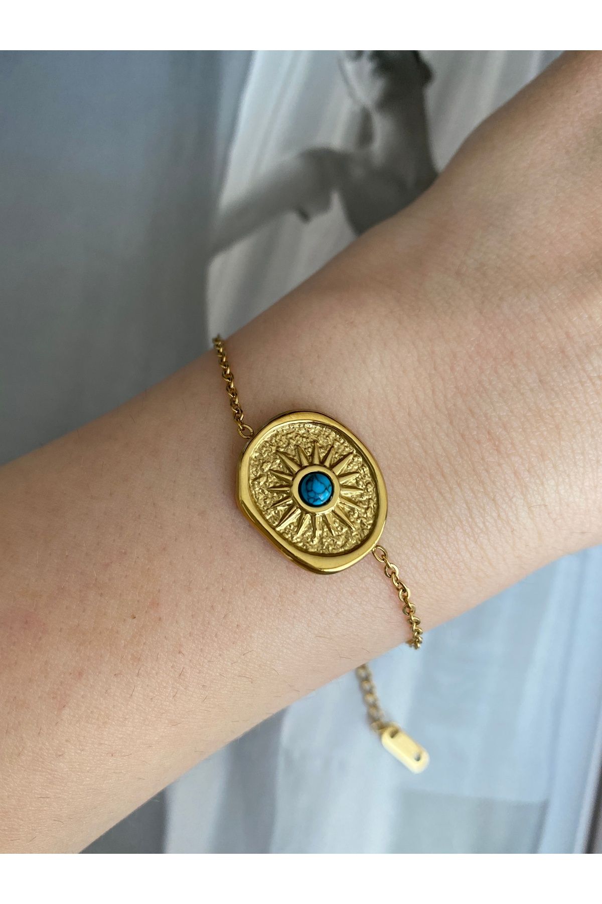 Pinery Jewels Firuze Taşlı Güneş Çelik Kararmaz Kadın Bileklik