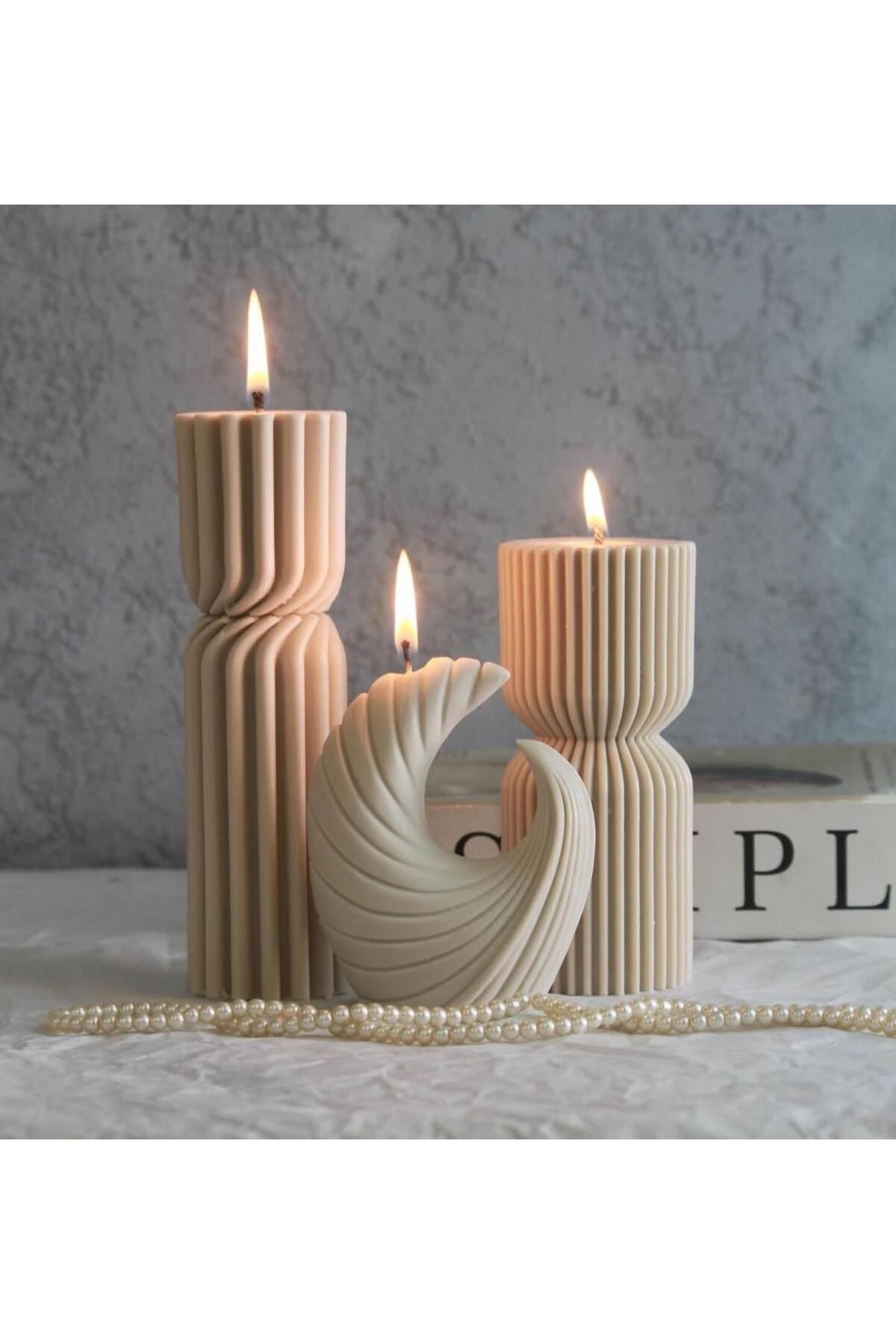 SCA CANDLE Dekoratif Mum Ay +Çokgen toplam 3 parça