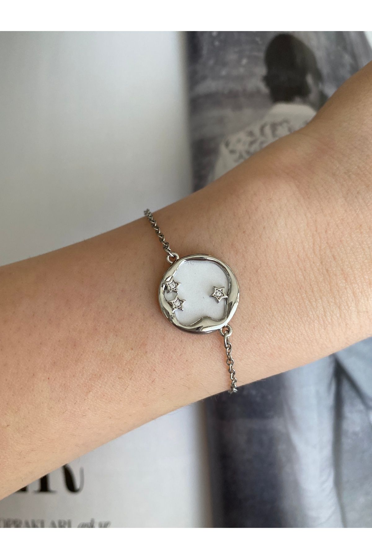 Pinery Jewels Sedefli Yıldız Çelik Kararmaz Kadın Bileklik