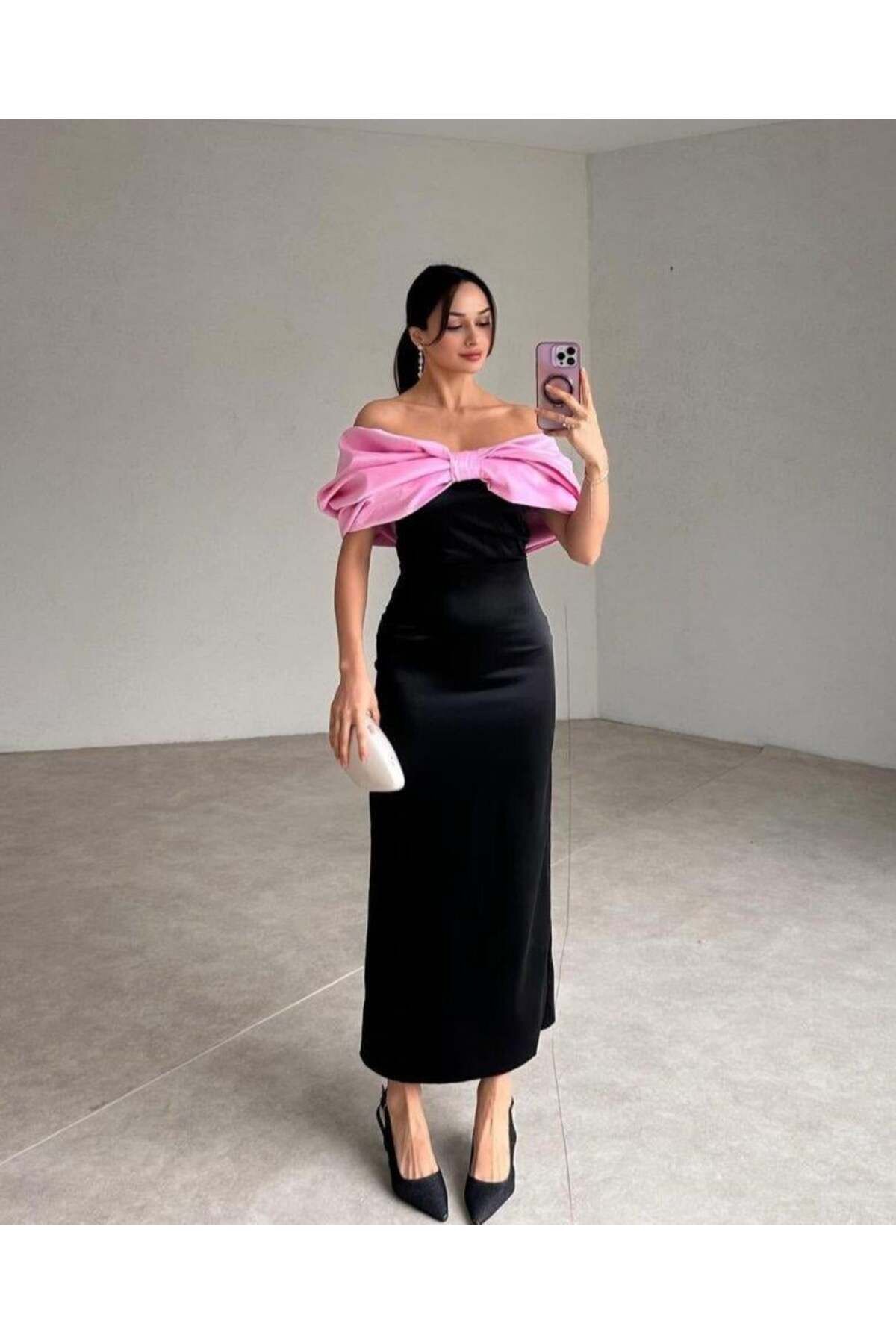 modamtn Pembe Önü Fiyonklu Elbise