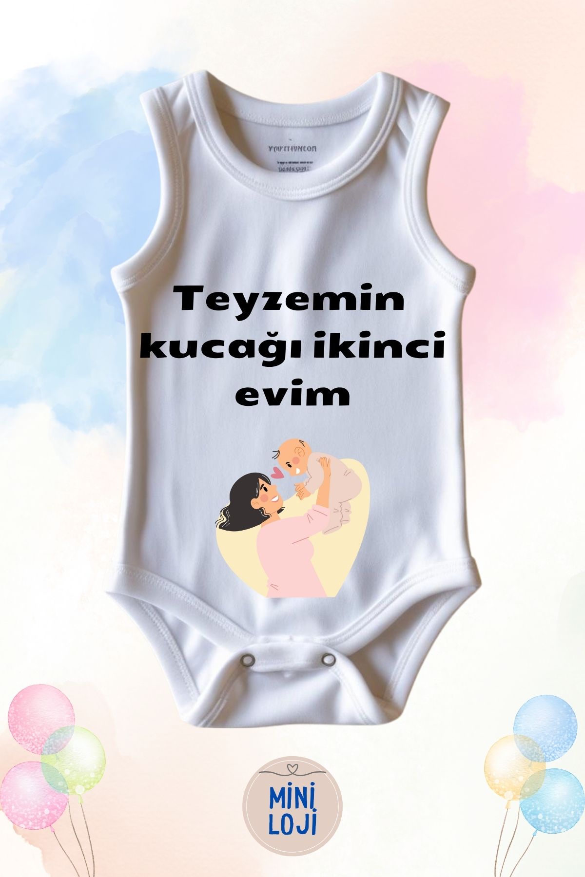 miniloji Teyzemin Kucağı İkinci Evim Yazılı Özel Tasarım Bebek Zıbın Body – %100 Pamuklu, Unisex
