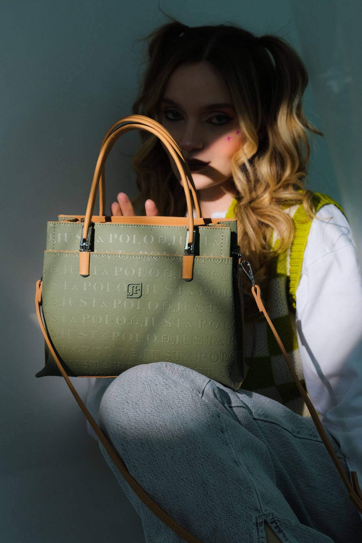 Just Polo Astre 4045 Gofraj Suni Deri 2 Askılı Kadın El ve Omuz Çanta(Ebat: En 25 Yükseklik 22 Cm)