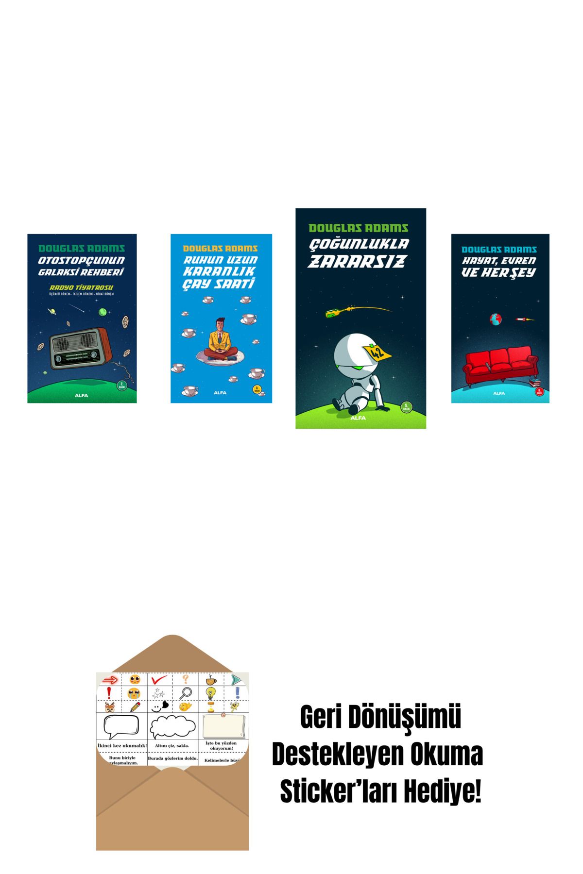 Alfa Yayınları Douglas Adams 4 Kitap Set + Okuma Sticker'ları