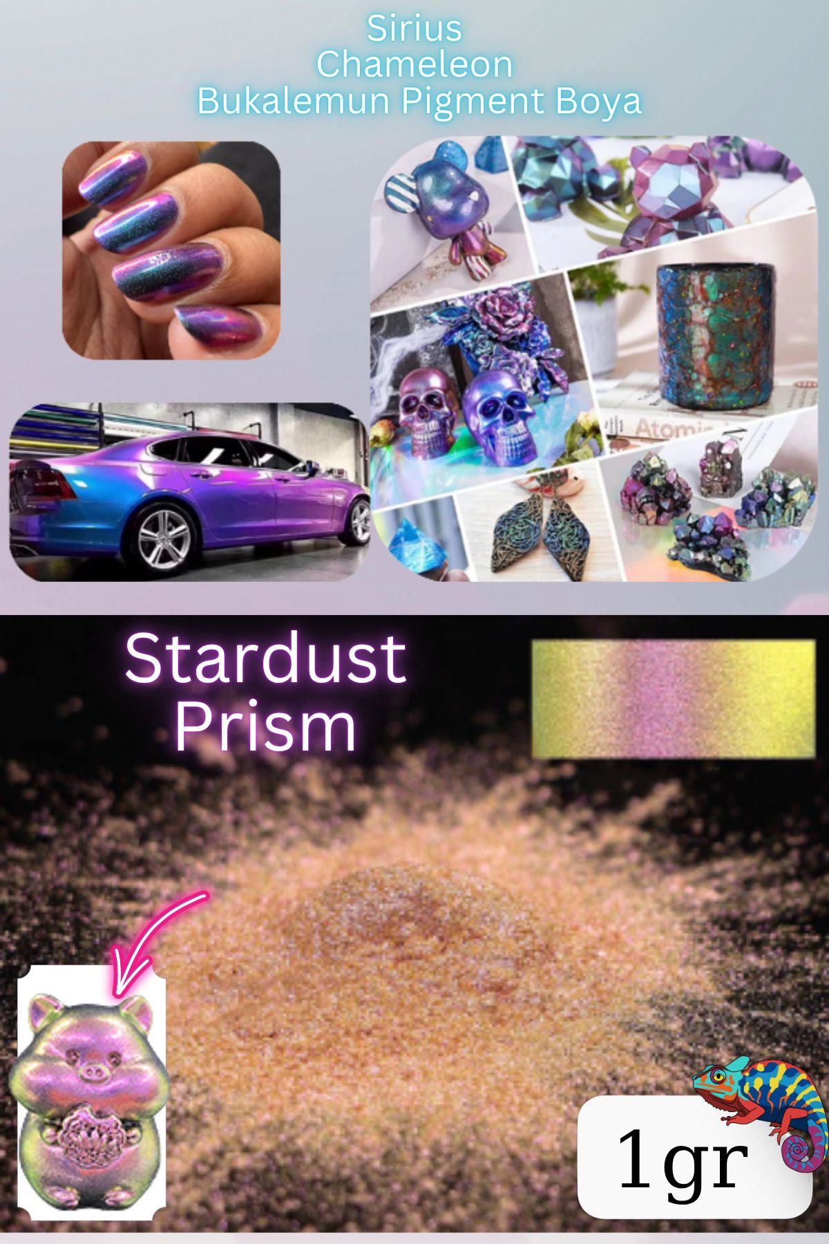 Sirius Hobi Chameleon Bukalemun Pigment Toz Boya Stardust Prism – 1 gr | Epoksi Uyumlu Renk Geçişli Efekt