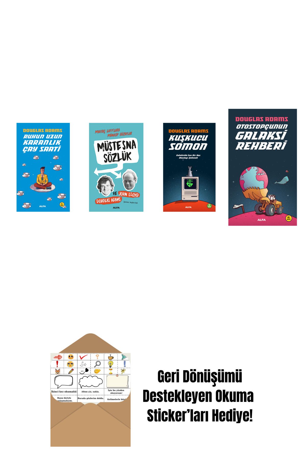 Alfa Yayınları Douglas Adams 4 Kitap Set + Okuma Sticker'ları